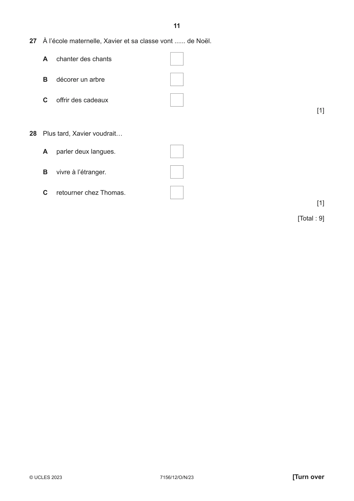 Cambridge IGCSE French (9-1) 7156 2023 Oct/Nov Paper 1 · Variant 2 question paper, page 11 of 16