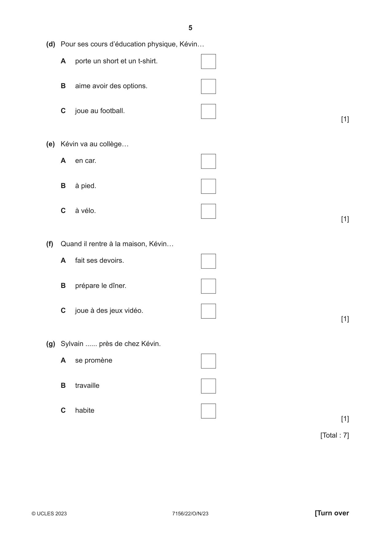 Cambridge IGCSE French (9-1) 7156 2023 Oct/Nov Paper 2 · Variant 2 question paper, page 5 of 12