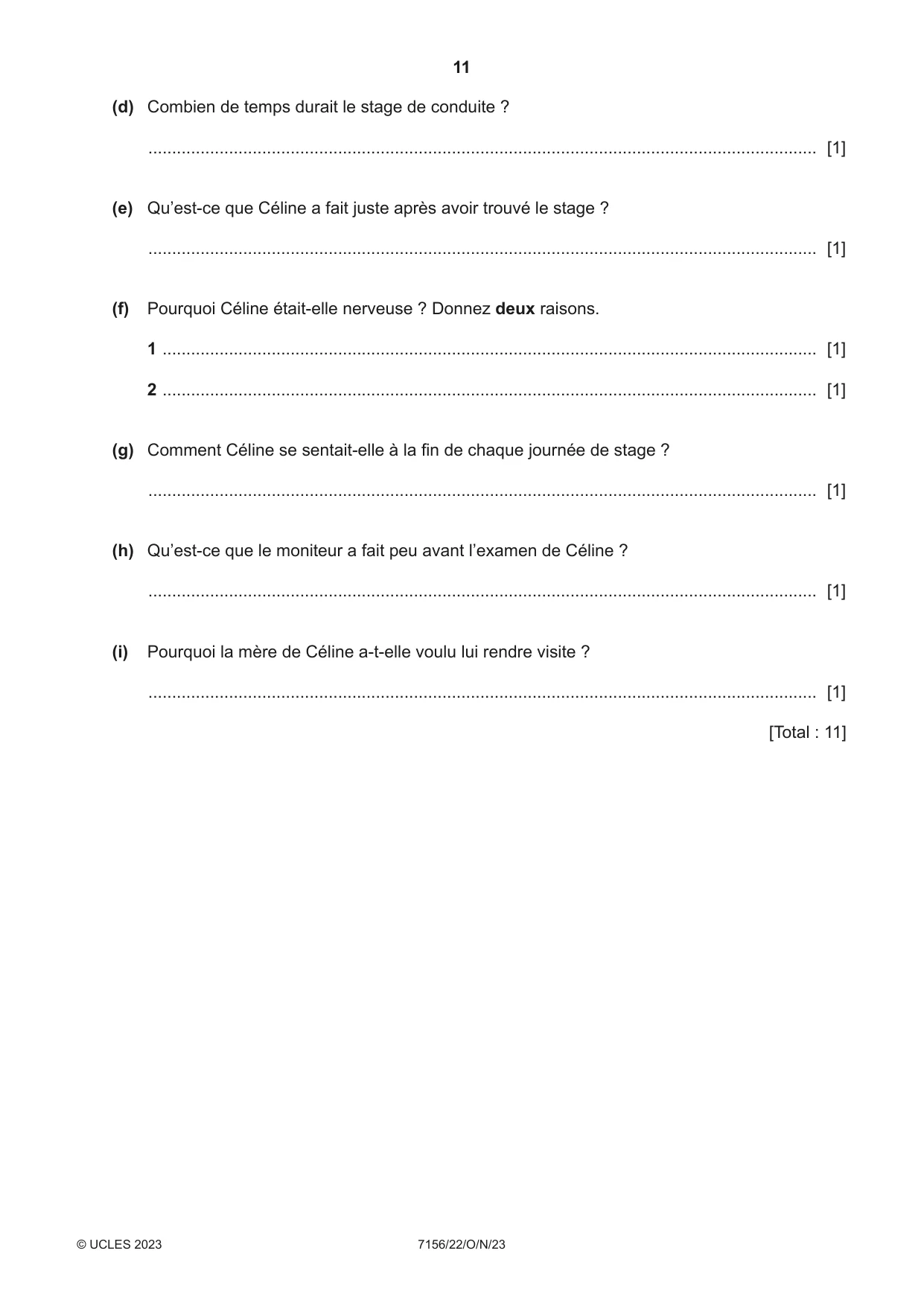 Cambridge IGCSE French (9-1) 7156 2023 Oct/Nov Paper 2 · Variant 2 question paper, page 11 of 12