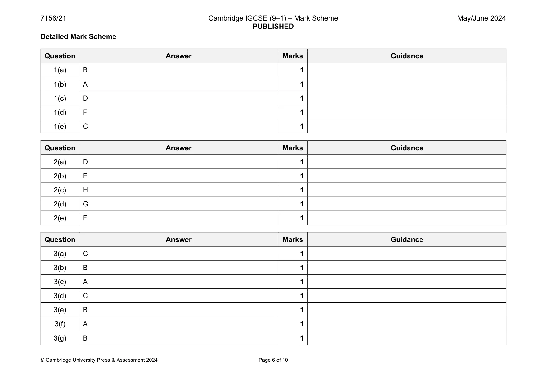 Mark scheme, page 6 of 10