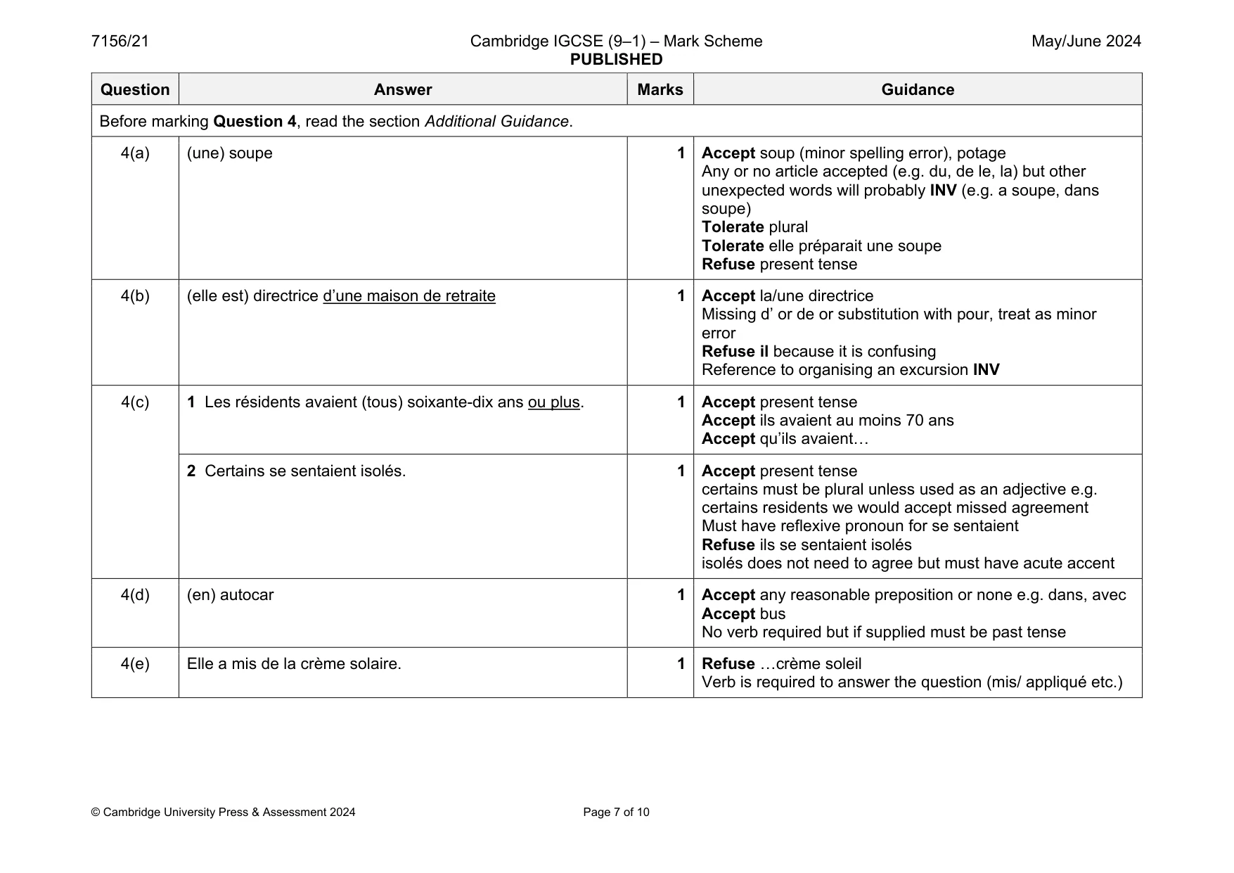 Mark scheme, page 7 of 10
