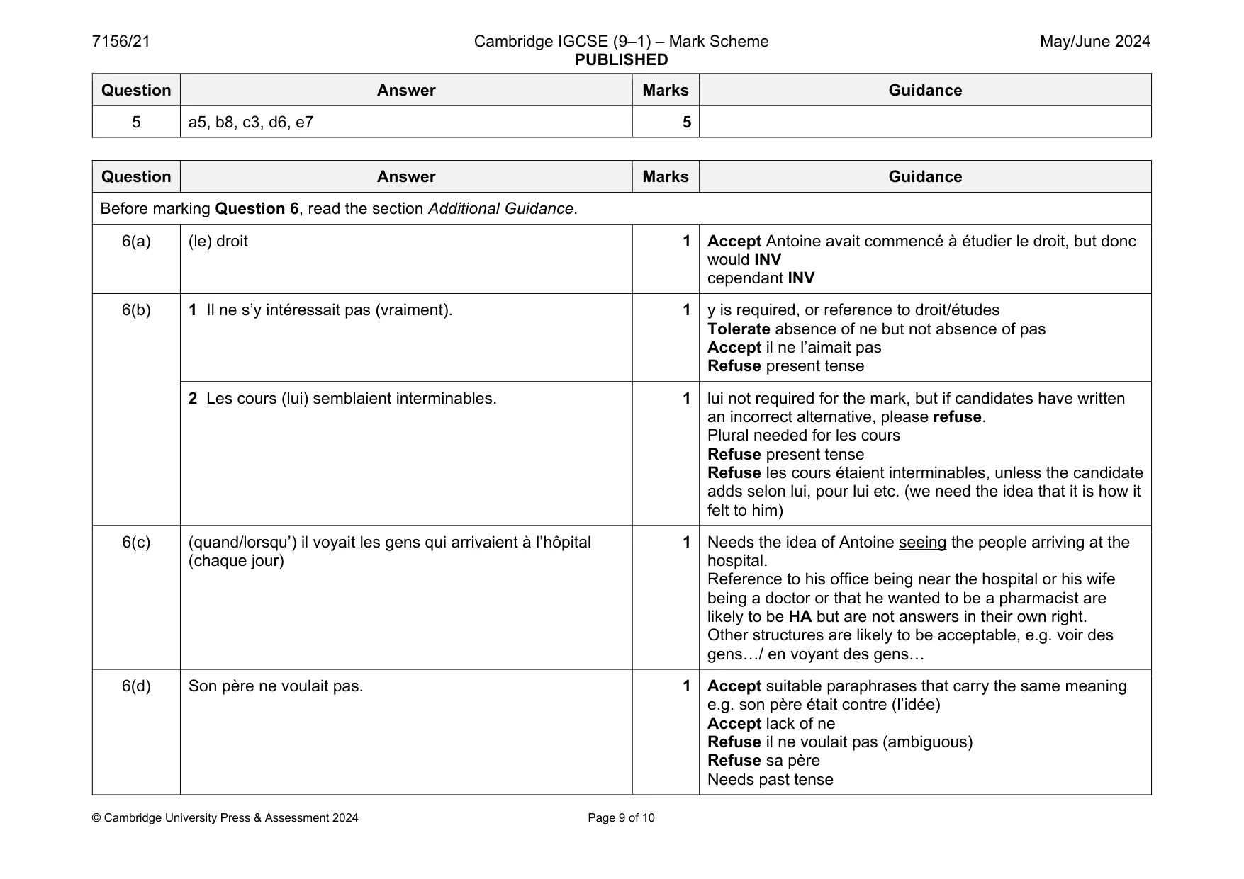 Mark scheme, page 9 of 10