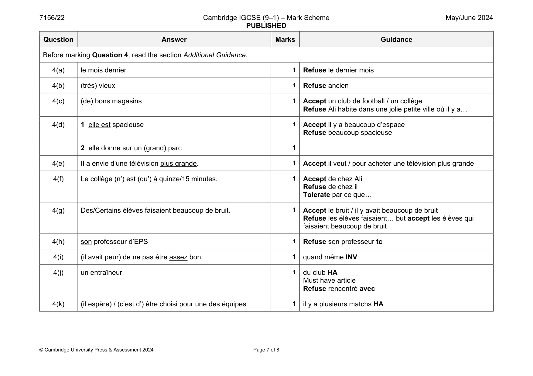 Mark scheme, page 7 of 8