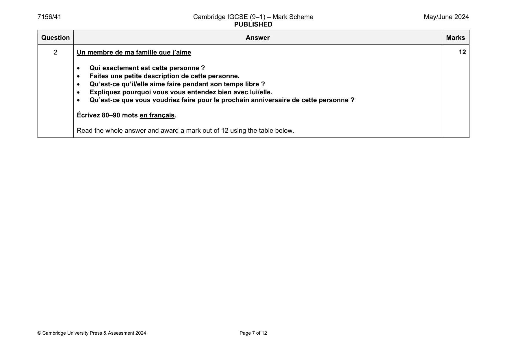 Mark scheme, page 7 of 12