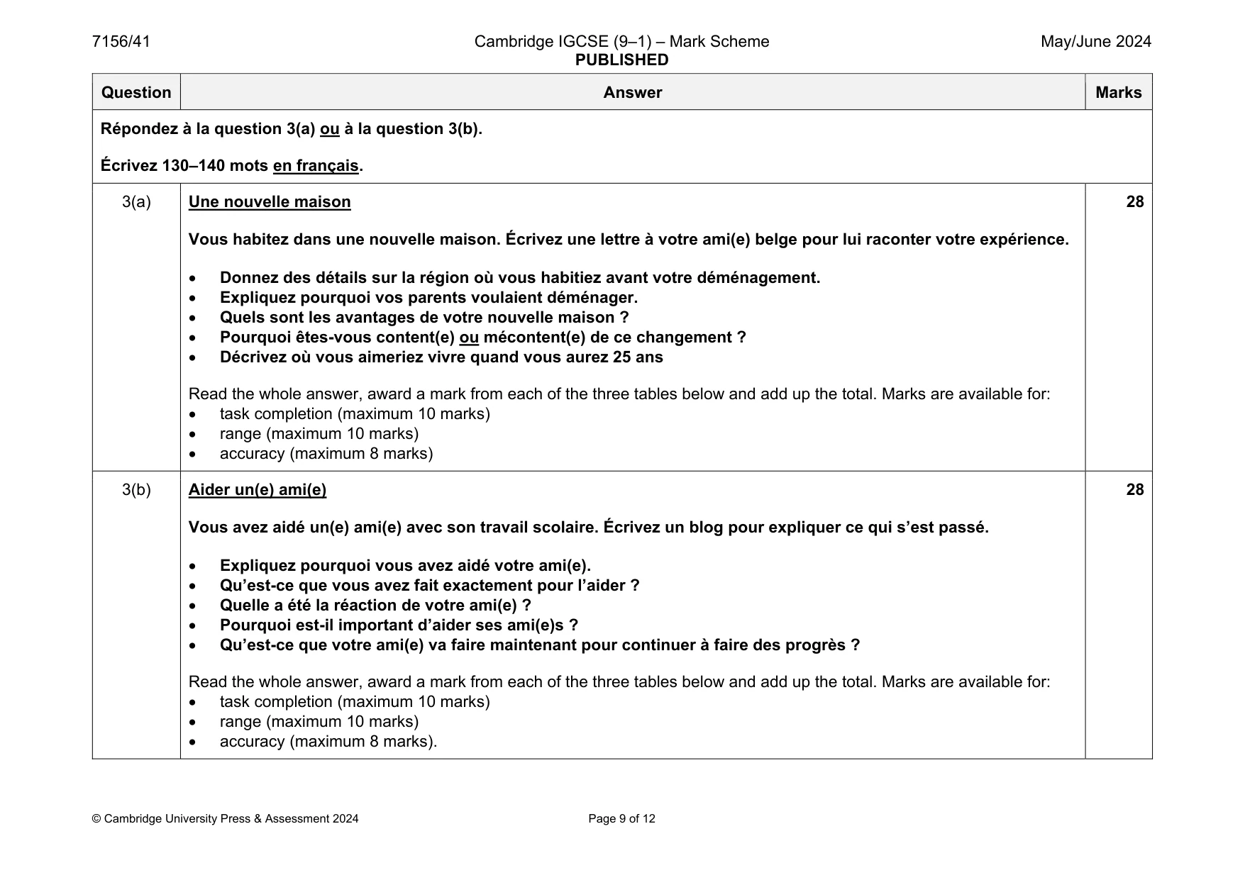 Mark scheme, page 9 of 12