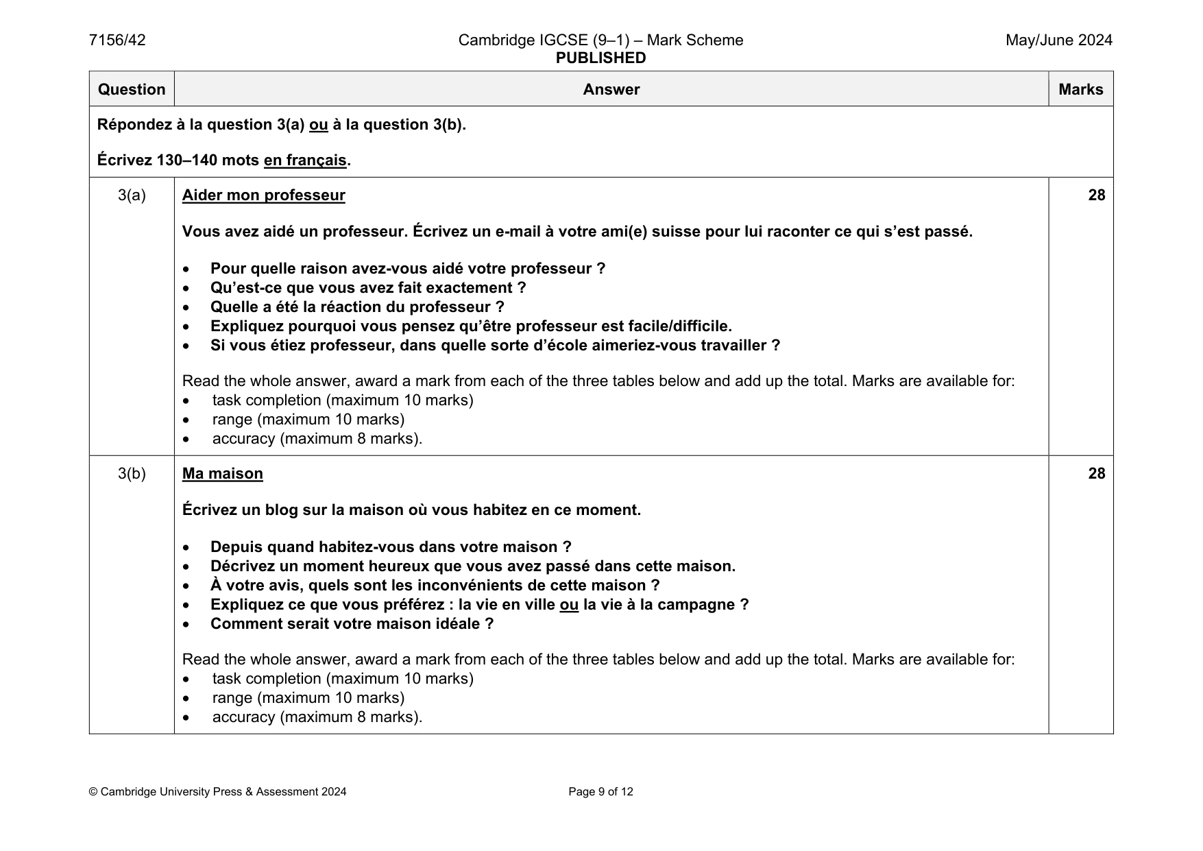 Mark scheme, page 9 of 12