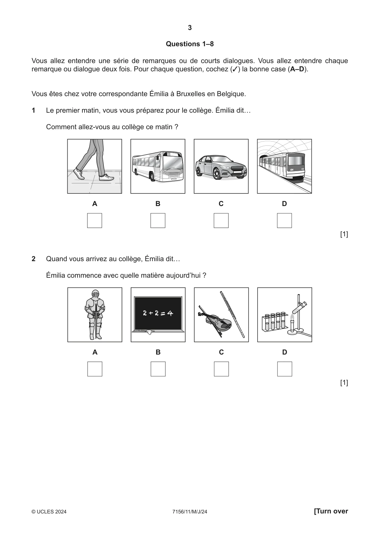Cambridge IGCSE French (9-1) 7156 2024 May/June Paper 1 · Variant 1 question paper, page 3 of 16