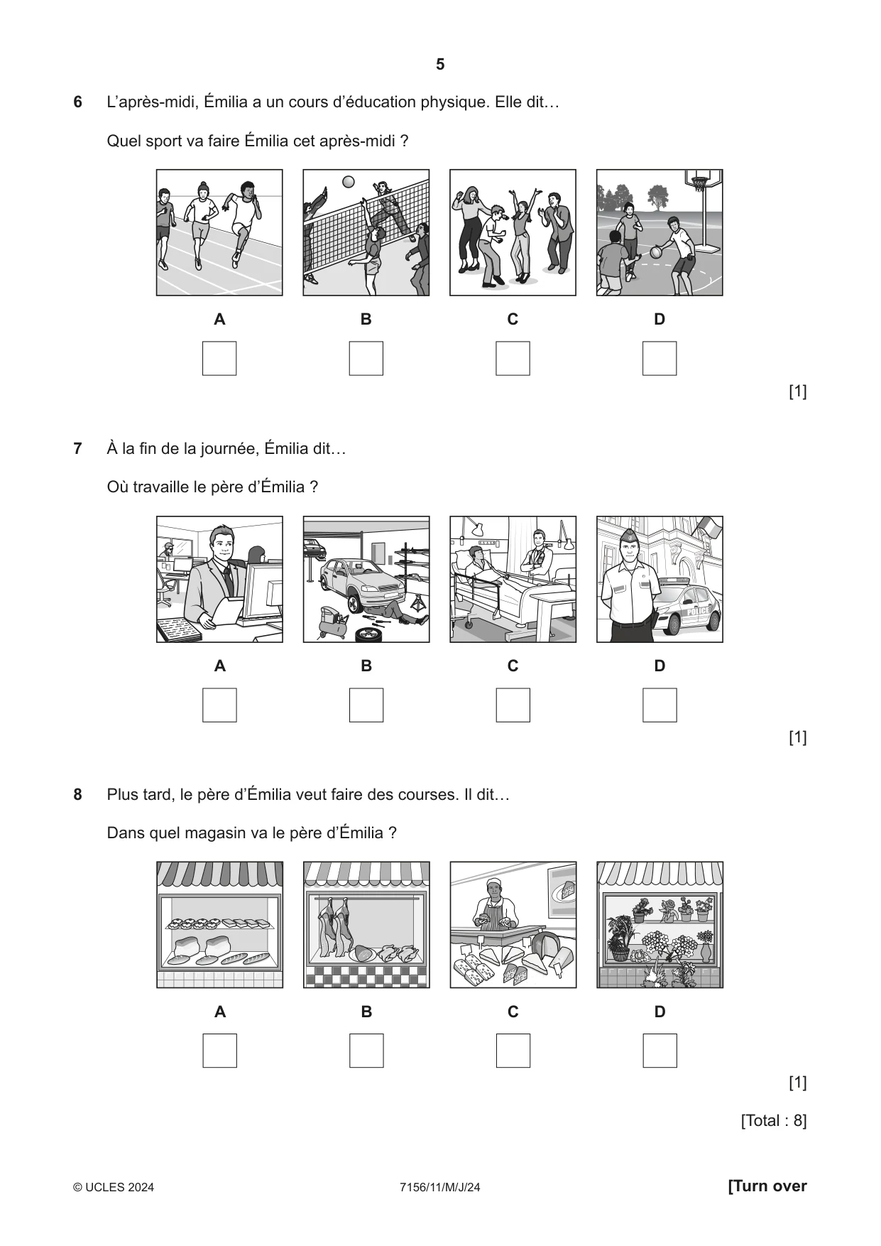 Cambridge IGCSE French (9-1) 7156 2024 May/June Paper 1 · Variant 1 question paper, page 5 of 16