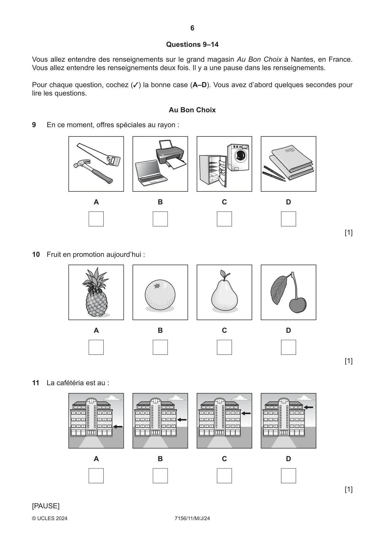 Cambridge IGCSE French (9-1) 7156 2024 May/June Paper 1 · Variant 1 question paper, page 6 of 16