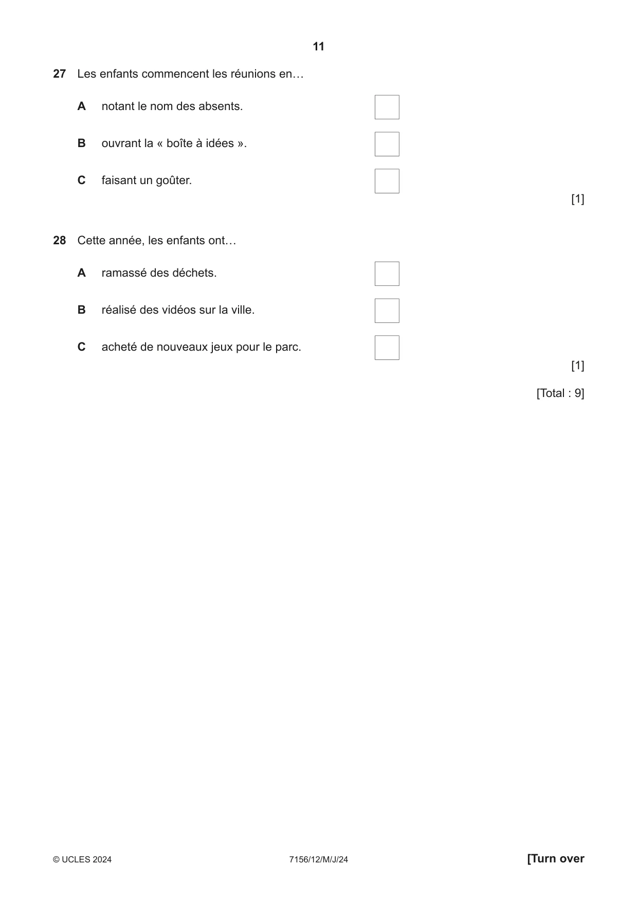 Cambridge IGCSE French (9-1) 7156 2024 May/June Paper 1 · Variant 2 question paper, page 11 of 16