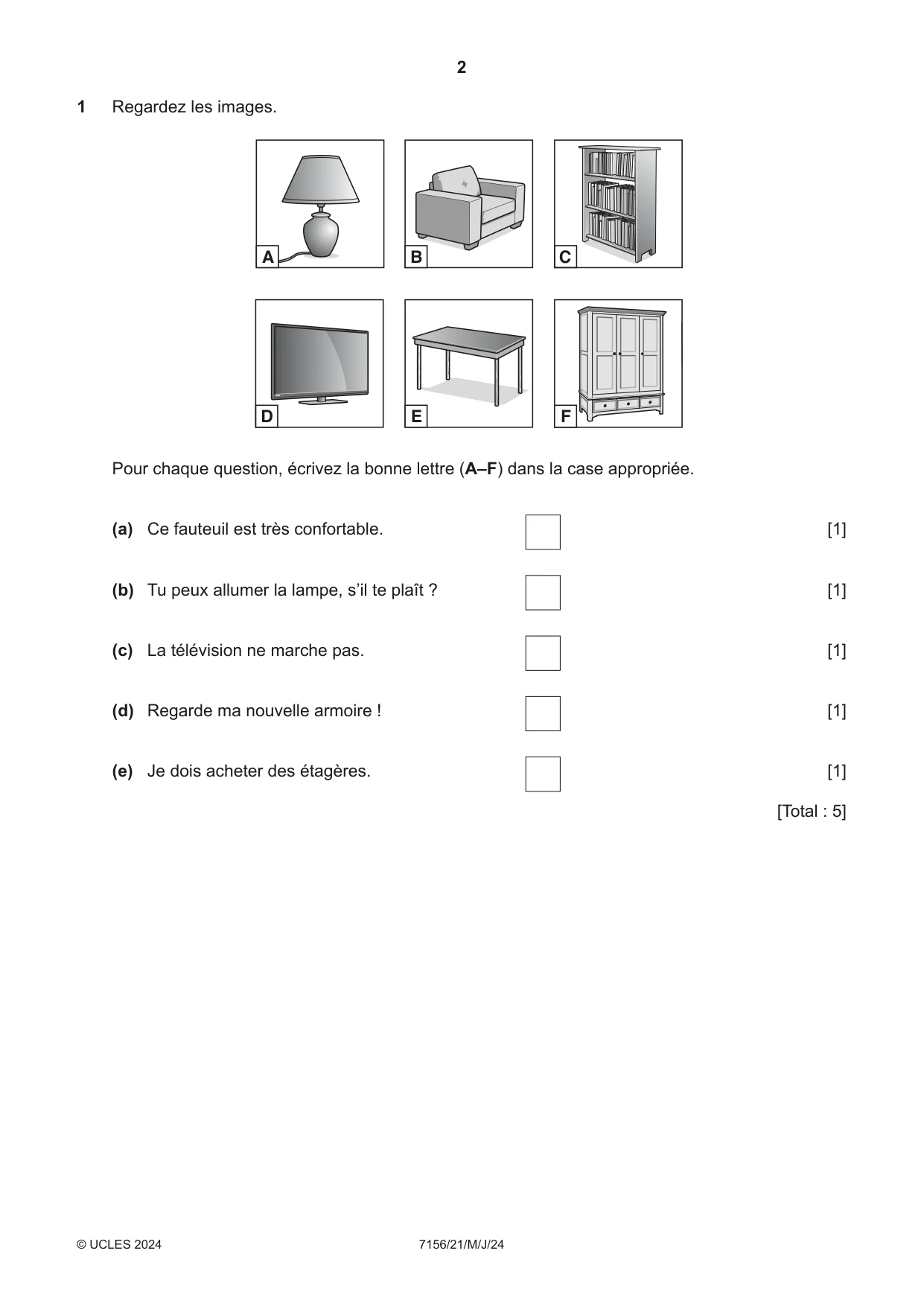 Cambridge IGCSE French (9-1) 7156 2024 May/June Paper 2 · Variant 1 question paper, page 2 of 12