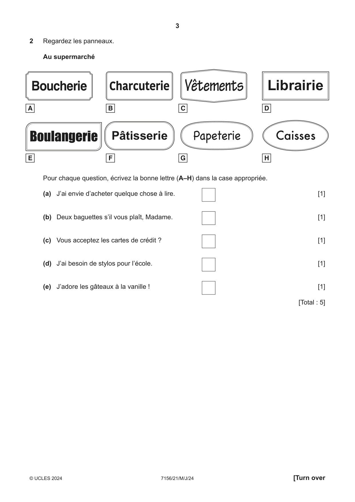 Cambridge IGCSE French (9-1) 7156 2024 May/June Paper 2 · Variant 1 question paper, page 3 of 12