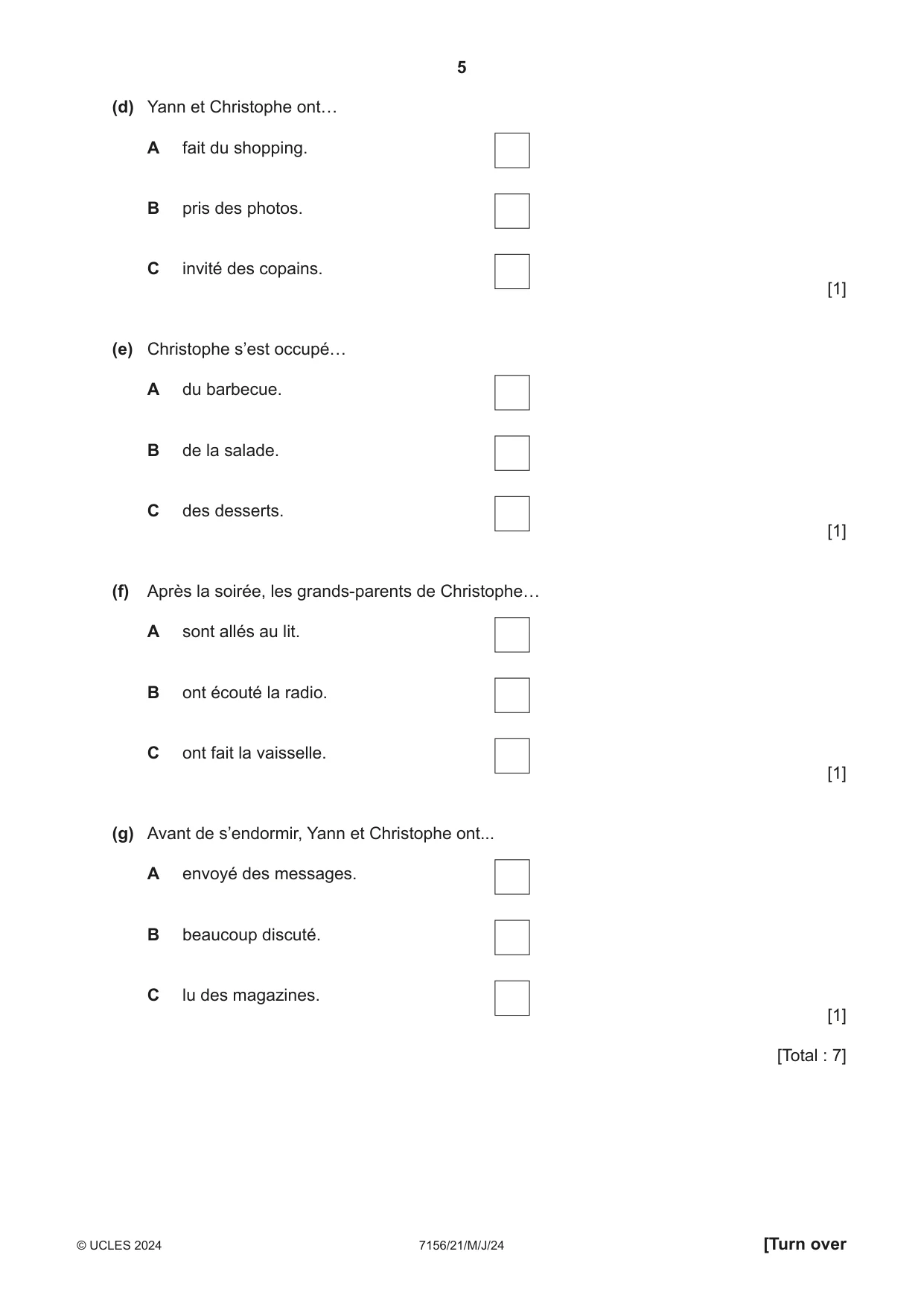 Cambridge IGCSE French (9-1) 7156 2024 May/June Paper 2 · Variant 1 question paper, page 5 of 12