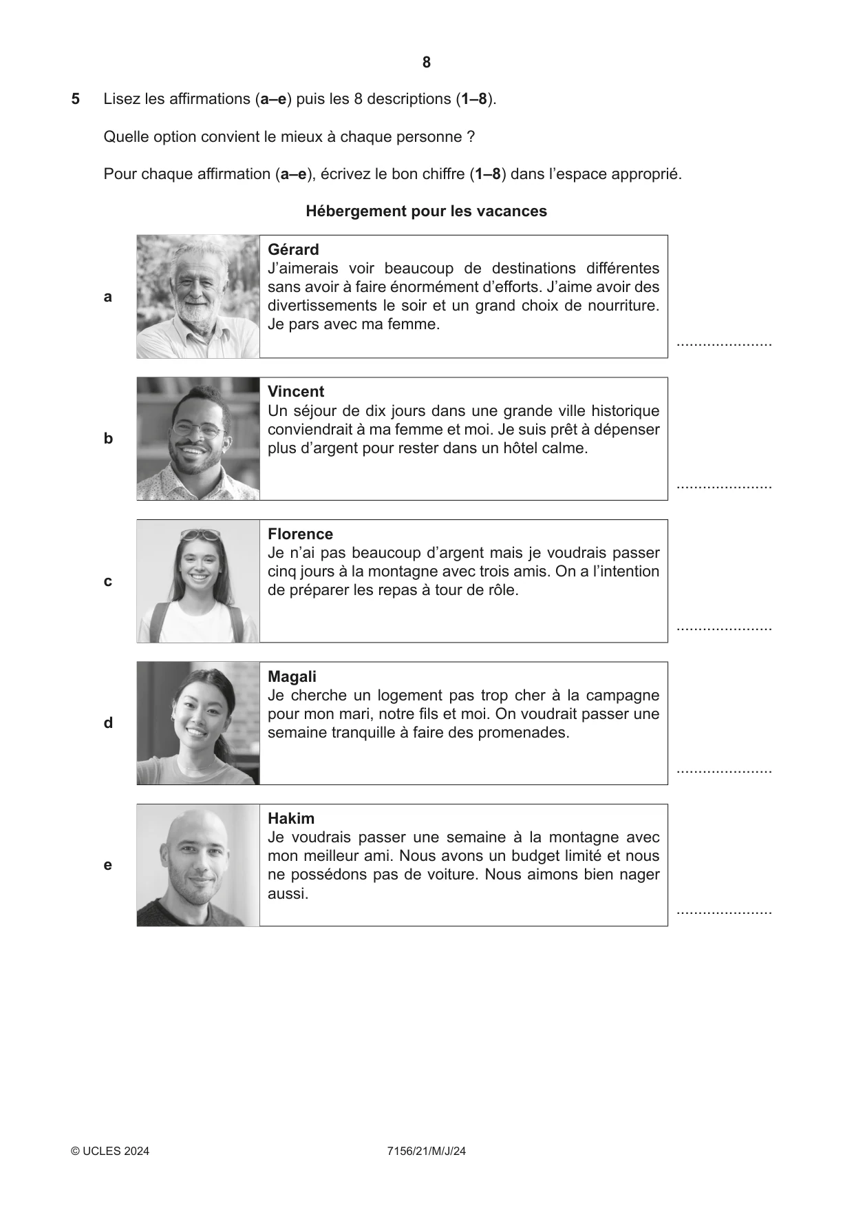 Cambridge IGCSE French (9-1) 7156 2024 May/June Paper 2 · Variant 1 question paper, page 8 of 12