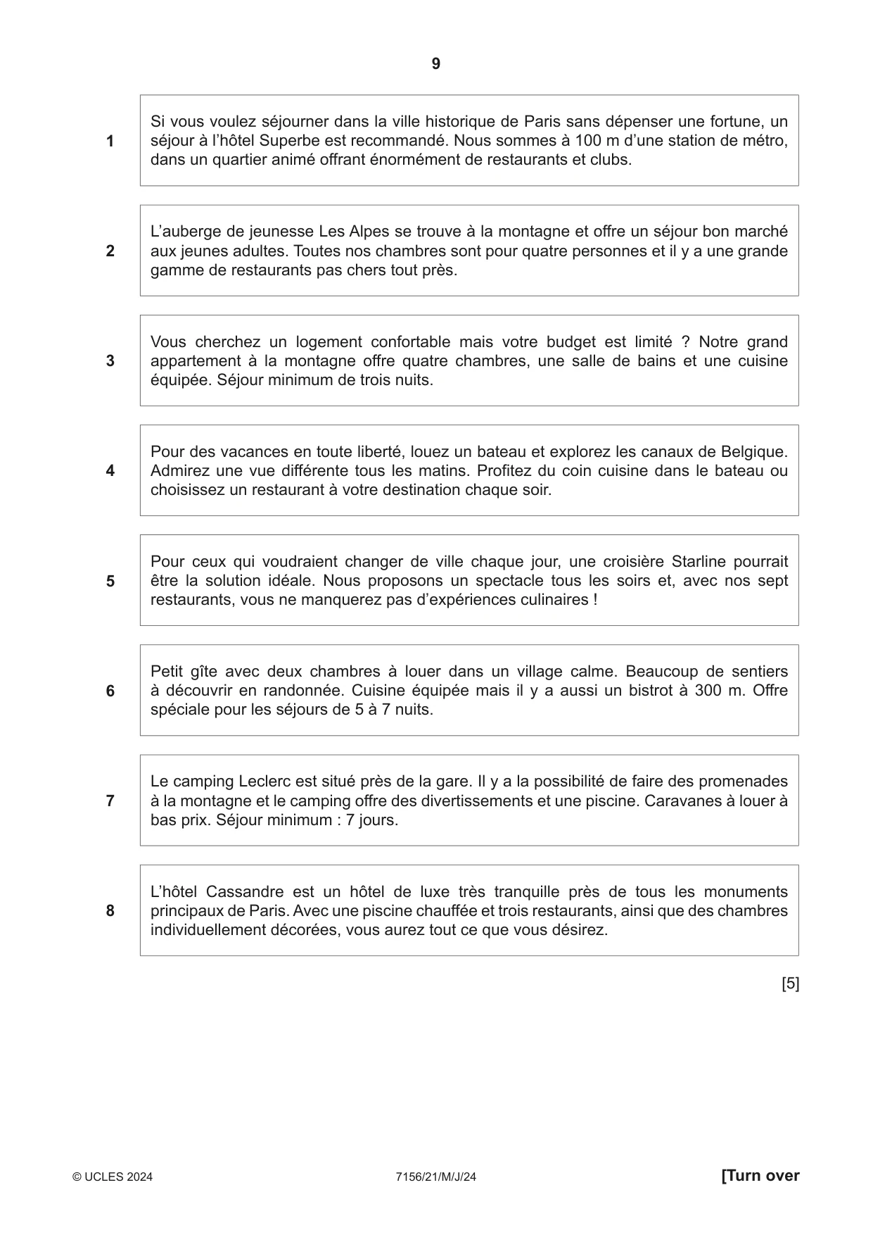 Cambridge IGCSE French (9-1) 7156 2024 May/June Paper 2 · Variant 1 question paper, page 9 of 12