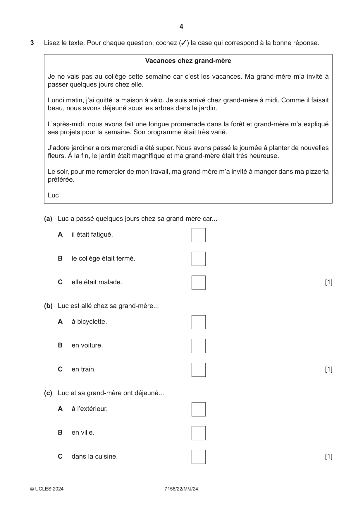 Cambridge IGCSE French (9-1) 7156 2024 May/June Paper 2 · Variant 2 question paper, page 4 of 12
