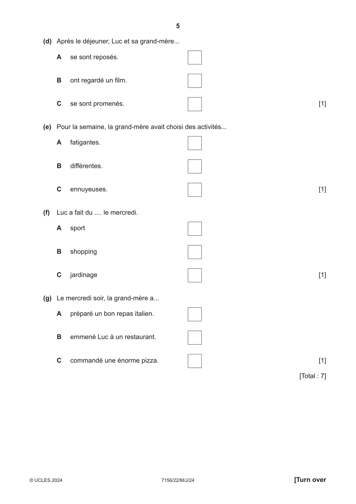 Cambridge IGCSE French (9-1) 7156 2024 May/June Paper 2 · Variant 2 question paper, page 5 of 12