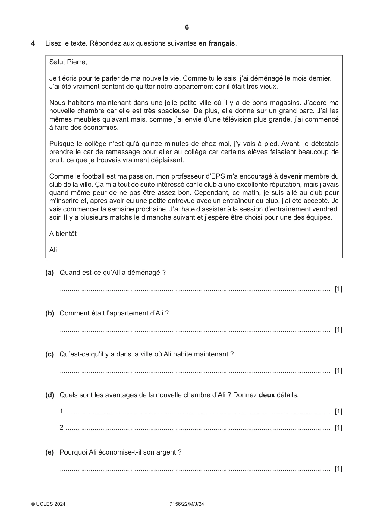 Cambridge IGCSE French (9-1) 7156 2024 May/June Paper 2 · Variant 2 question paper, page 6 of 12