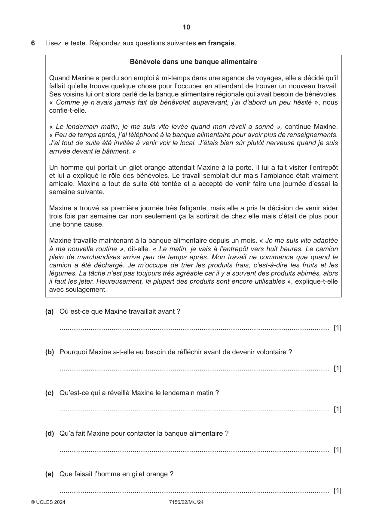 Cambridge IGCSE French (9-1) 7156 2024 May/June Paper 2 · Variant 2 question paper, page 10 of 12
