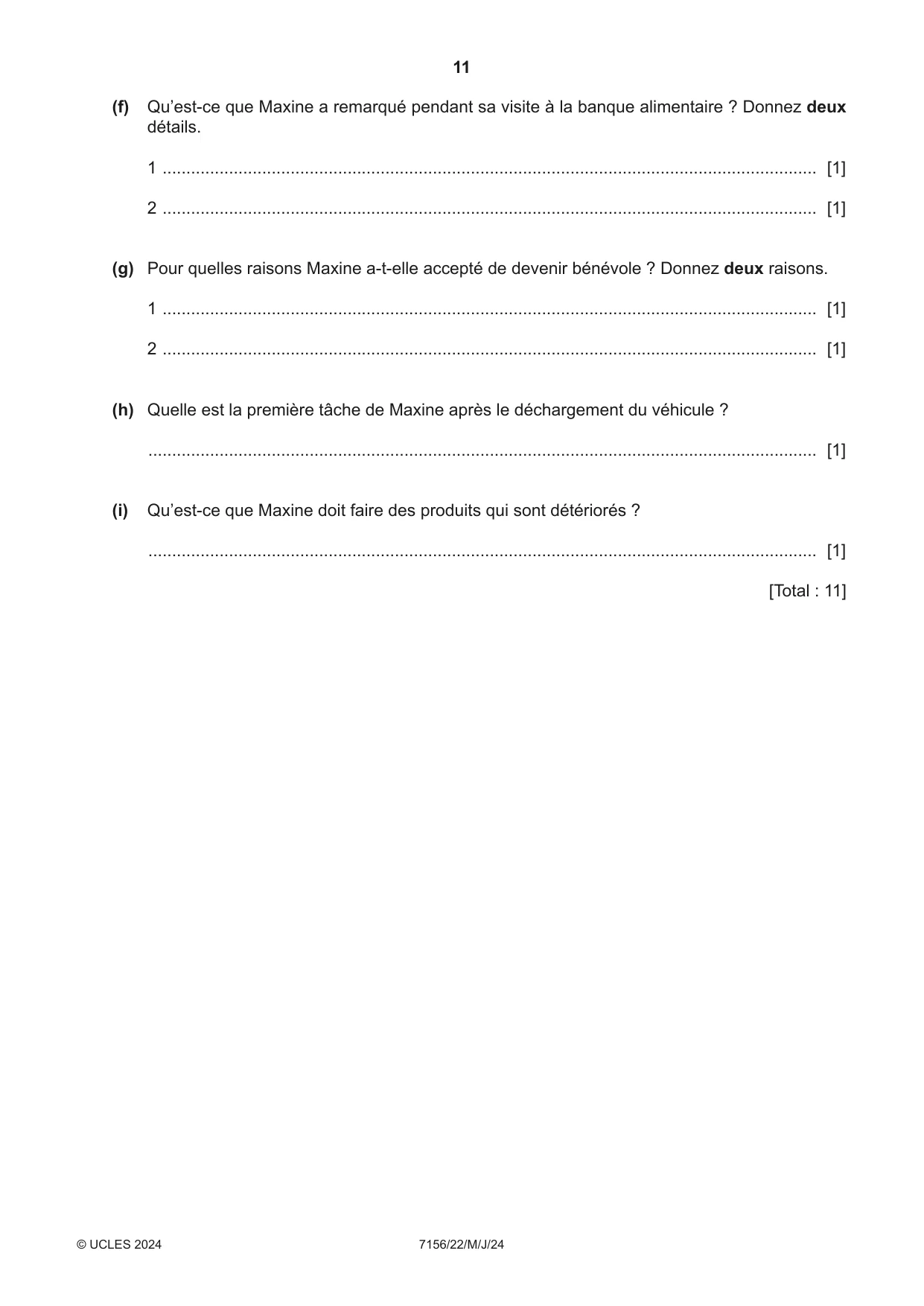 Cambridge IGCSE French (9-1) 7156 2024 May/June Paper 2 · Variant 2 question paper, page 11 of 12