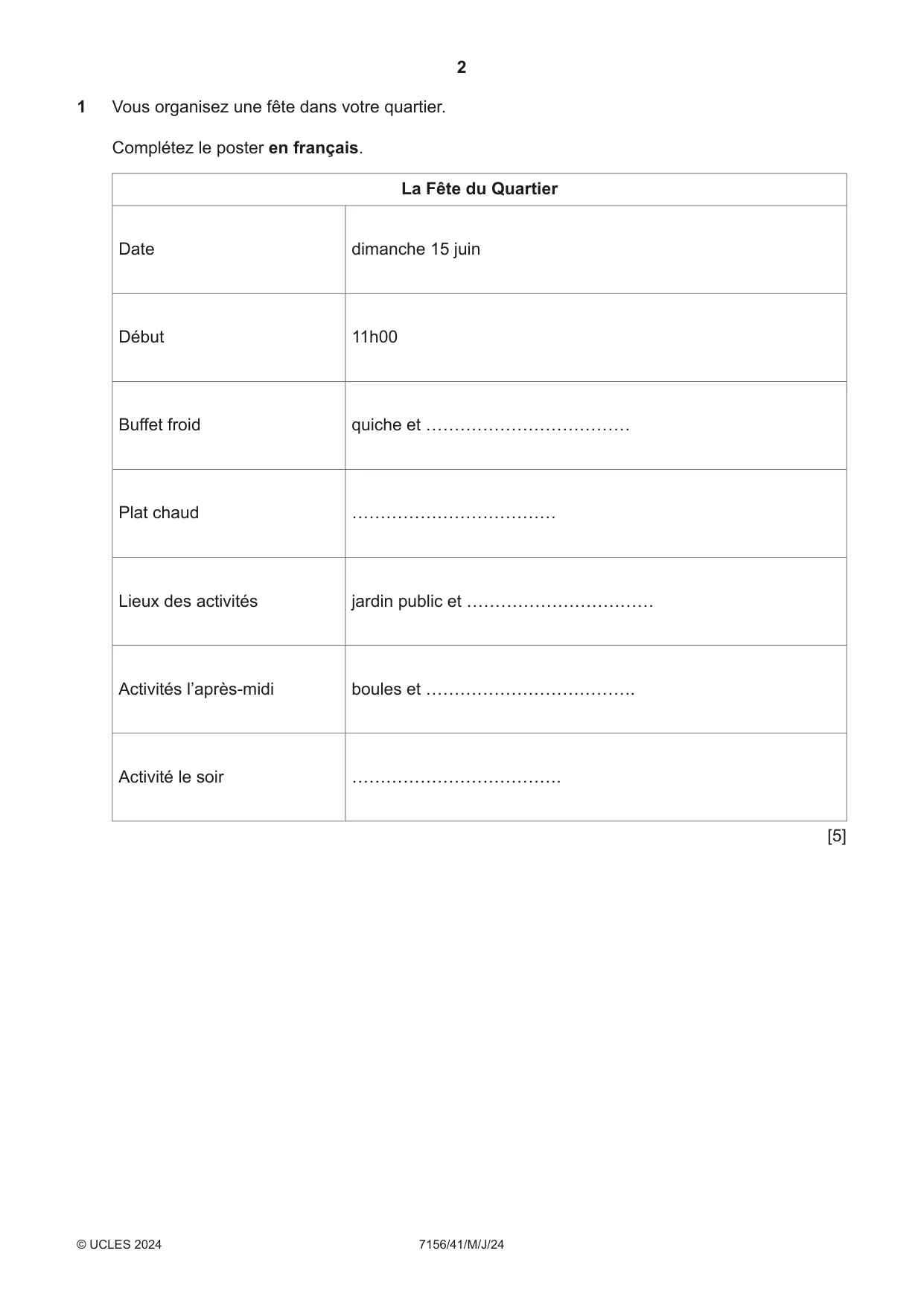 Cambridge IGCSE French (9-1) 7156 2024 May/June Paper 4 · Variant 1 question paper, page 2 of 8