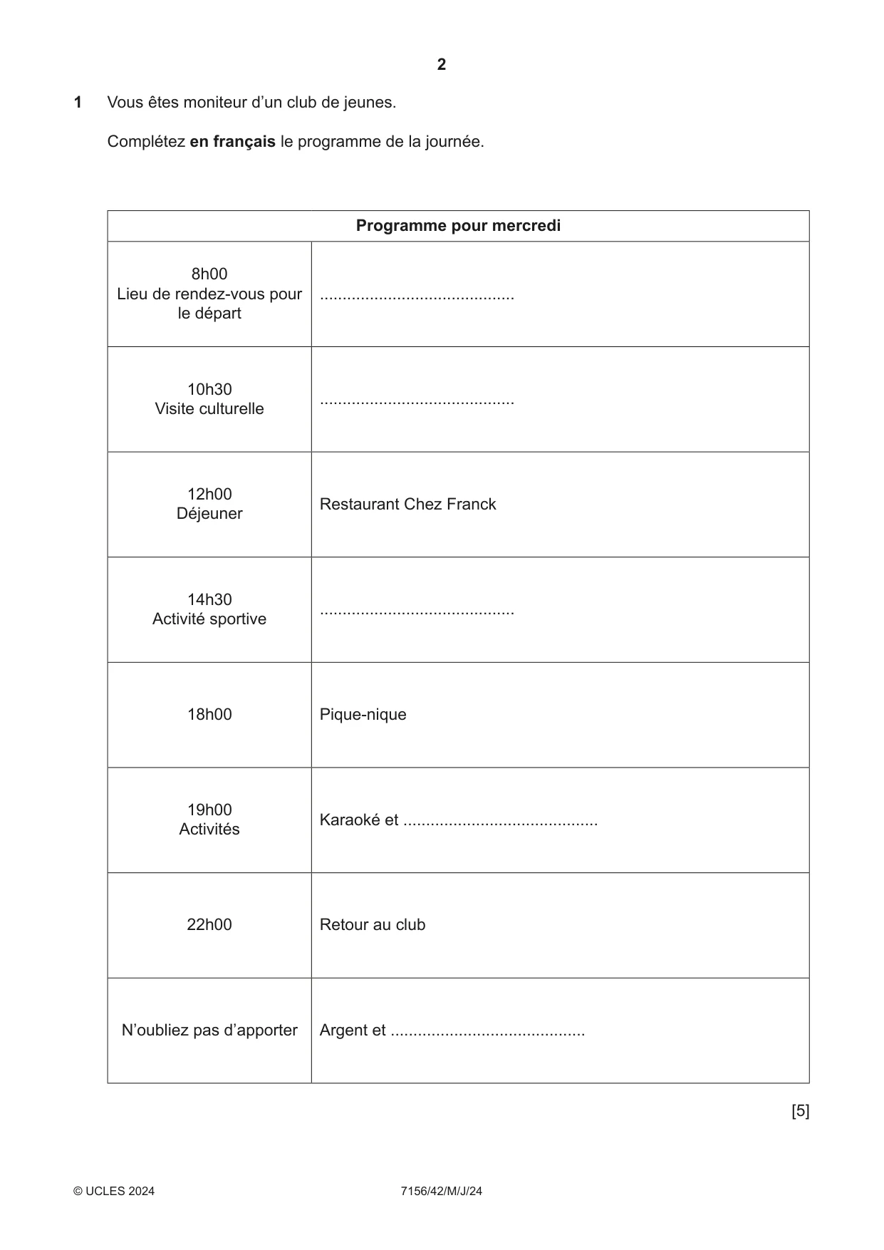 Cambridge IGCSE French (9-1) 7156 2024 May/June Paper 4 · Variant 2 question paper, page 2 of 8