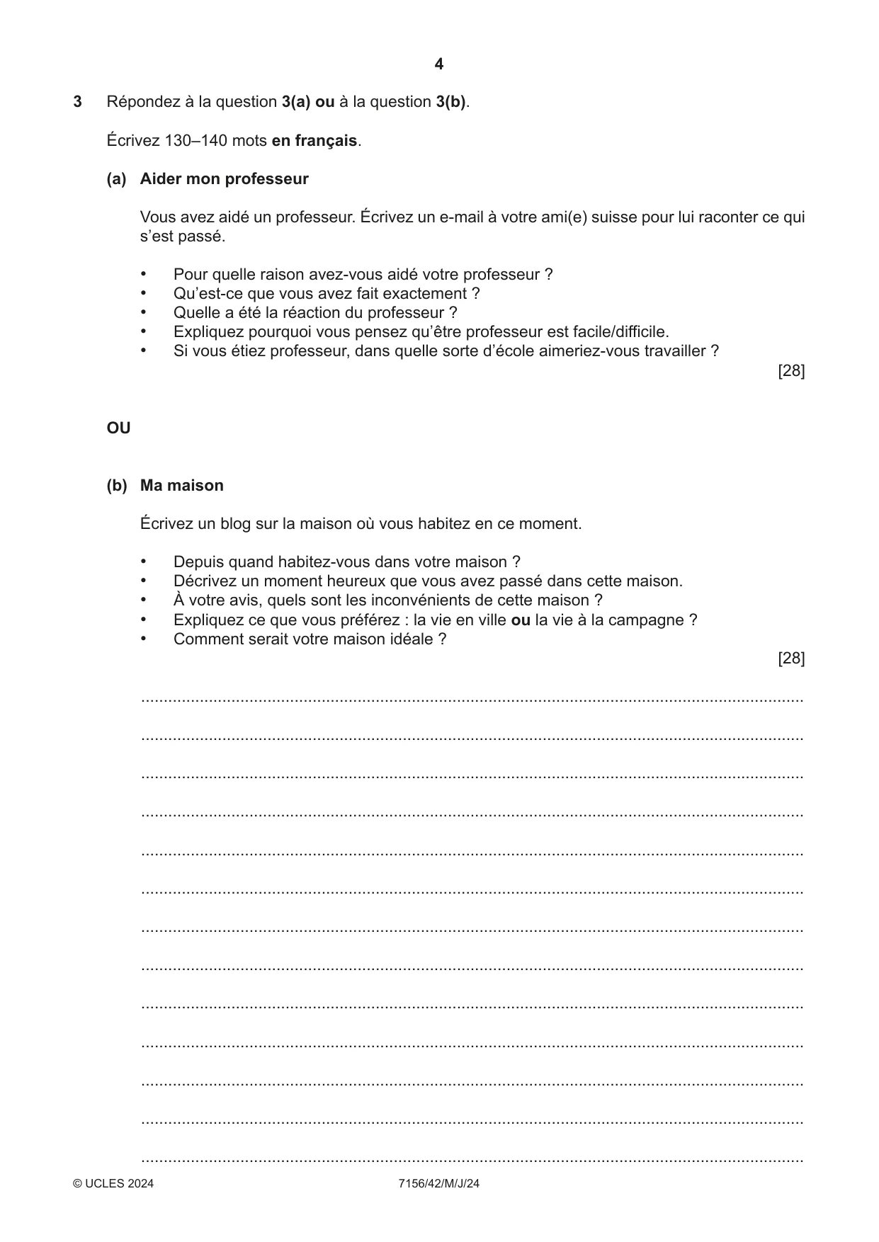 Cambridge IGCSE French (9-1) 7156 2024 May/June Paper 4 · Variant 2 question paper, page 4 of 8