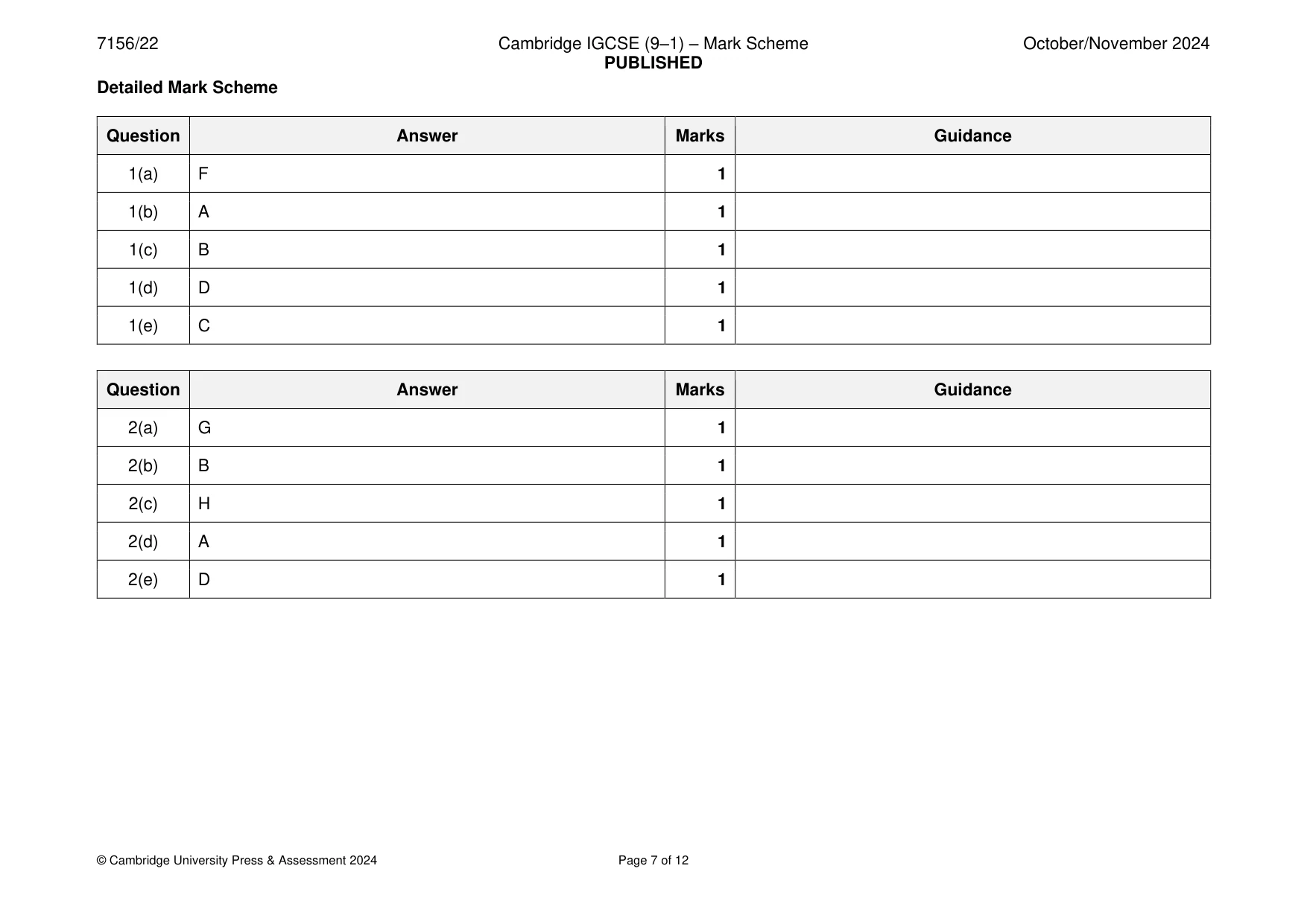 Mark scheme, page 7 of 12
