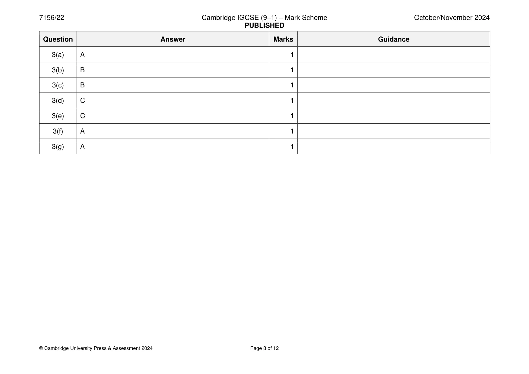 Mark scheme, page 8 of 12