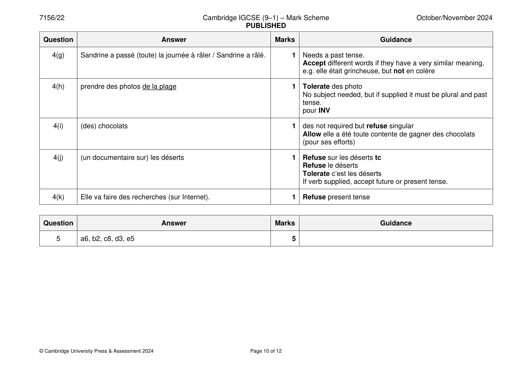 Mark scheme, page 10 of 12