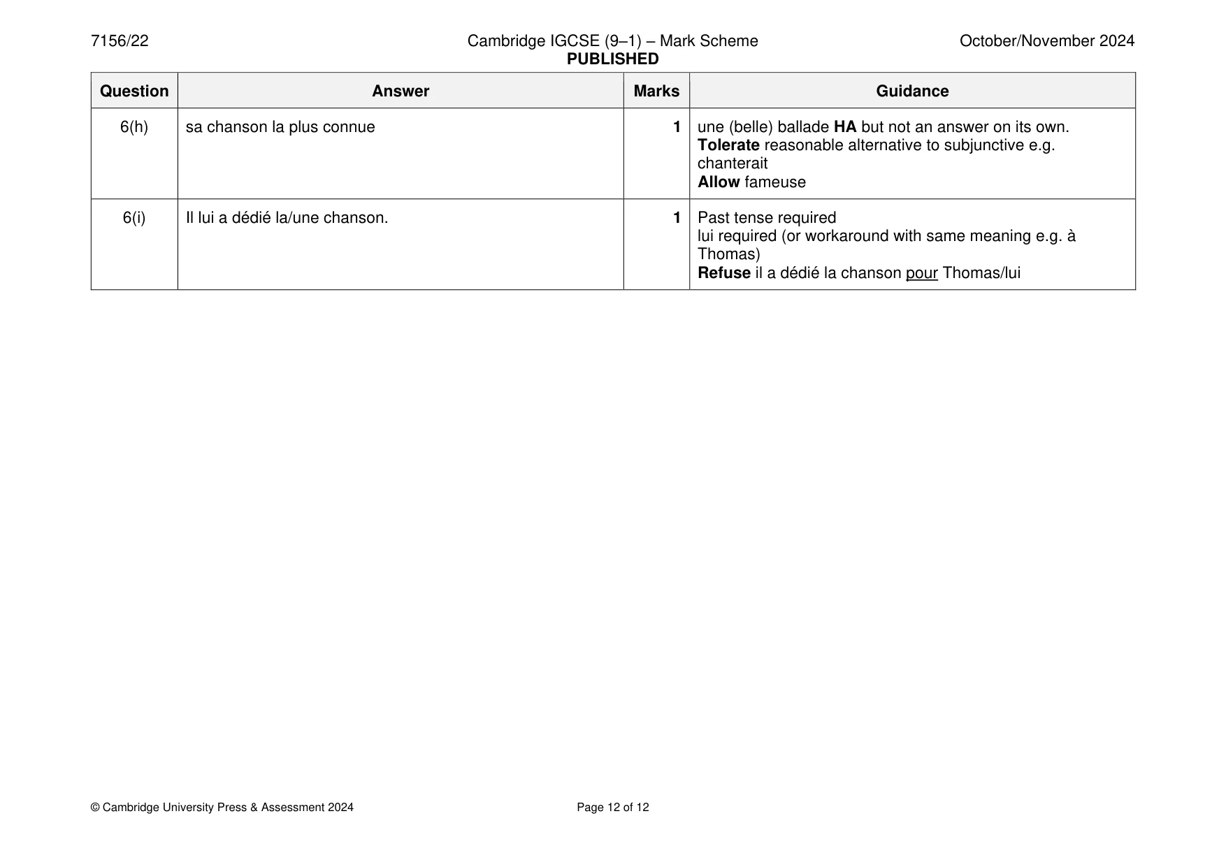 Mark scheme, page 12 of 12