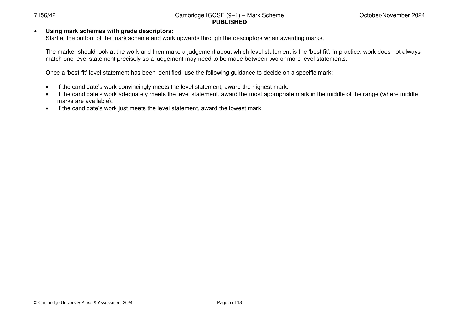 Mark scheme, page 5 of 13