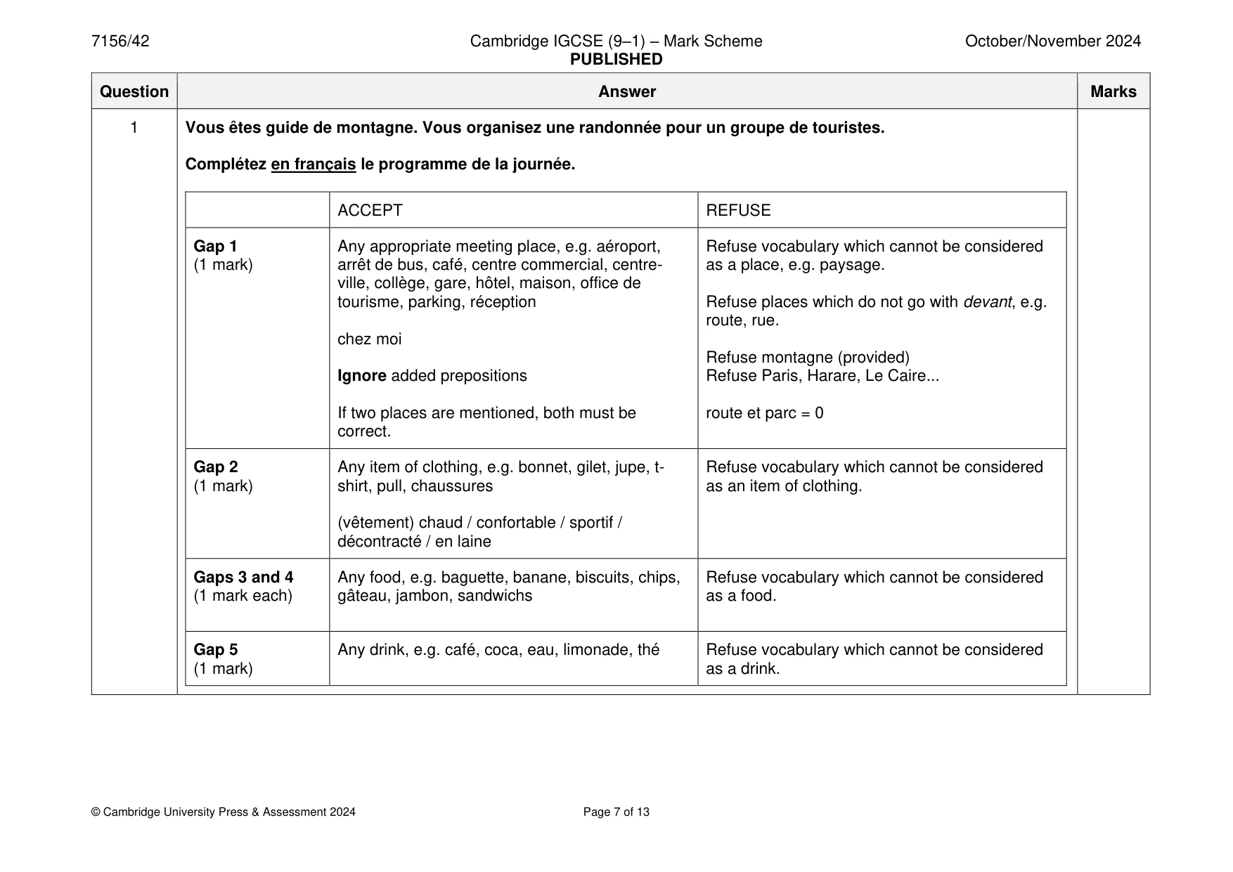 Mark scheme, page 7 of 13