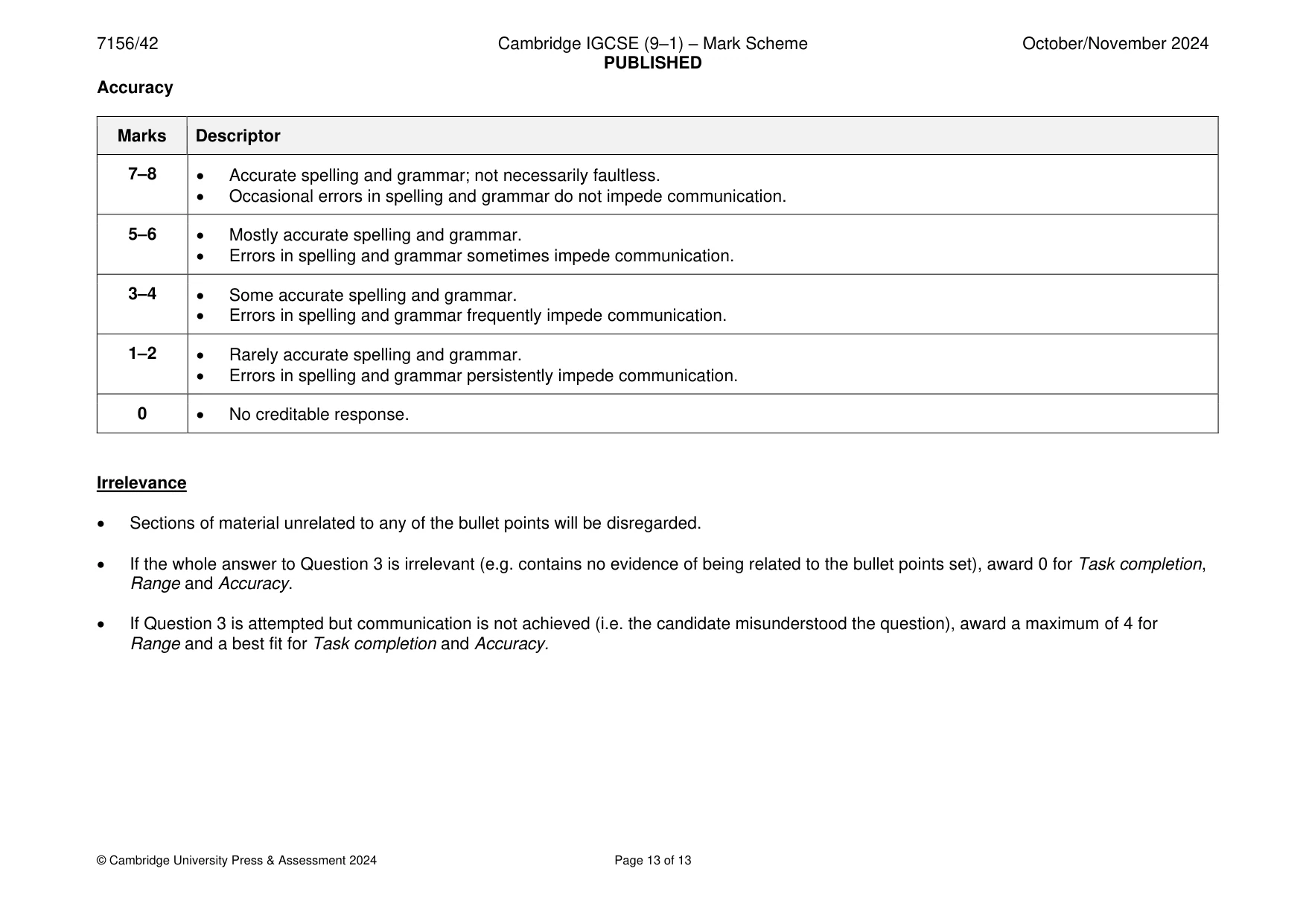 Mark scheme, page 13 of 13