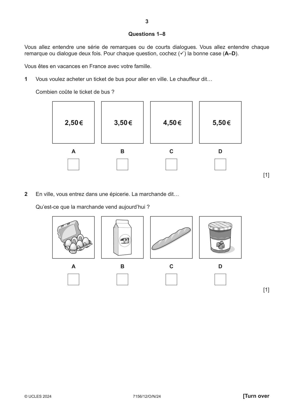 Cambridge IGCSE French (9-1) 7156 2024 Oct/Nov Paper 1 · Variant 2 question paper, page 3 of 16