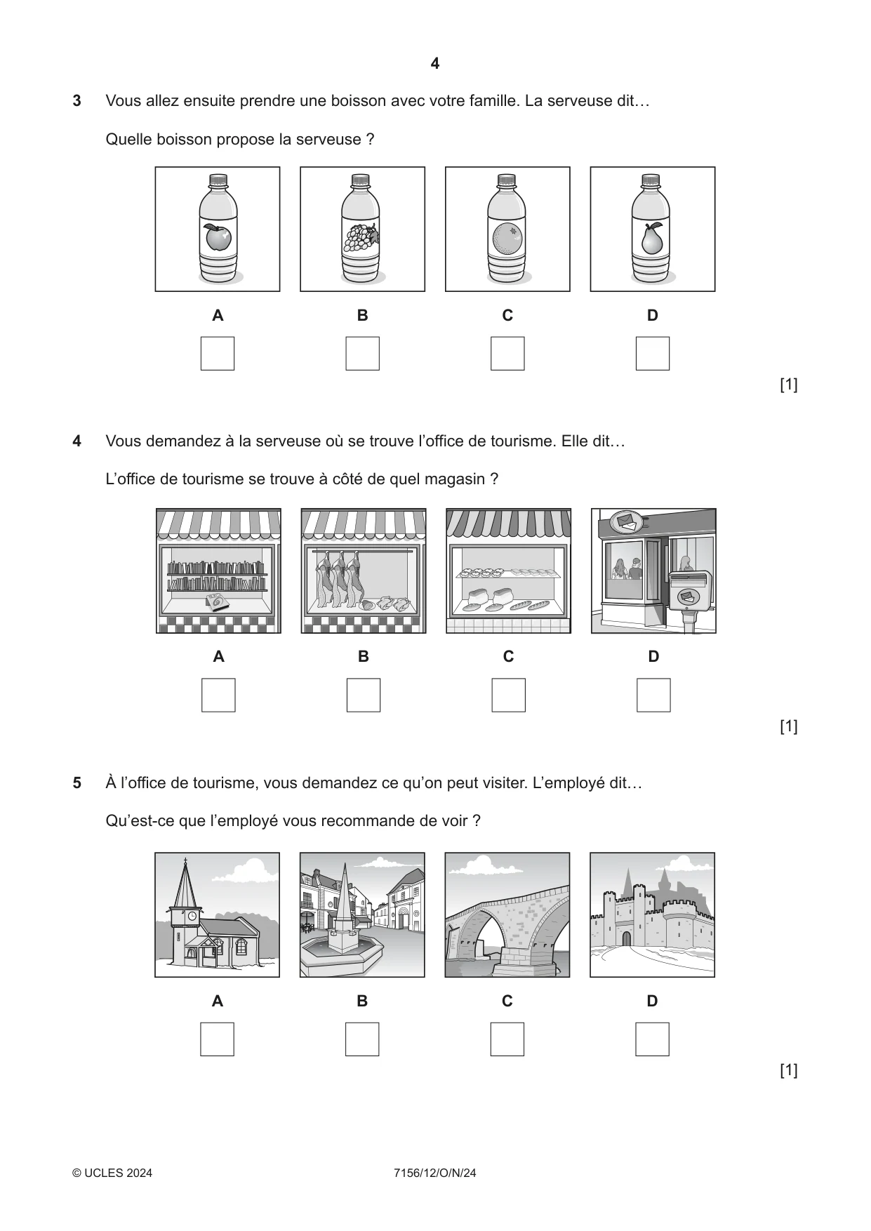 Cambridge IGCSE French (9-1) 7156 2024 Oct/Nov Paper 1 · Variant 2 question paper, page 4 of 16