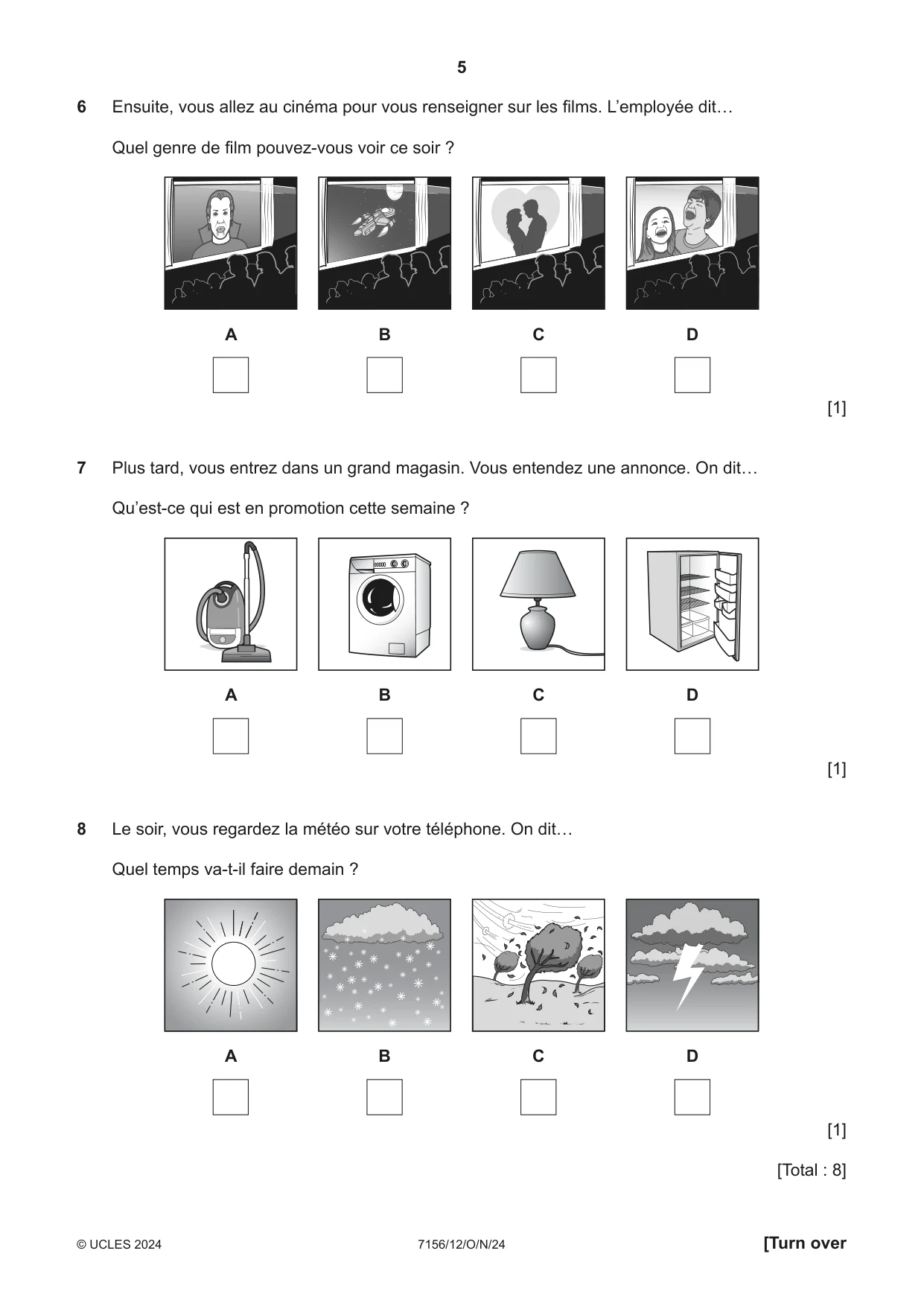 Cambridge IGCSE French (9-1) 7156 2024 Oct/Nov Paper 1 · Variant 2 question paper, page 5 of 16