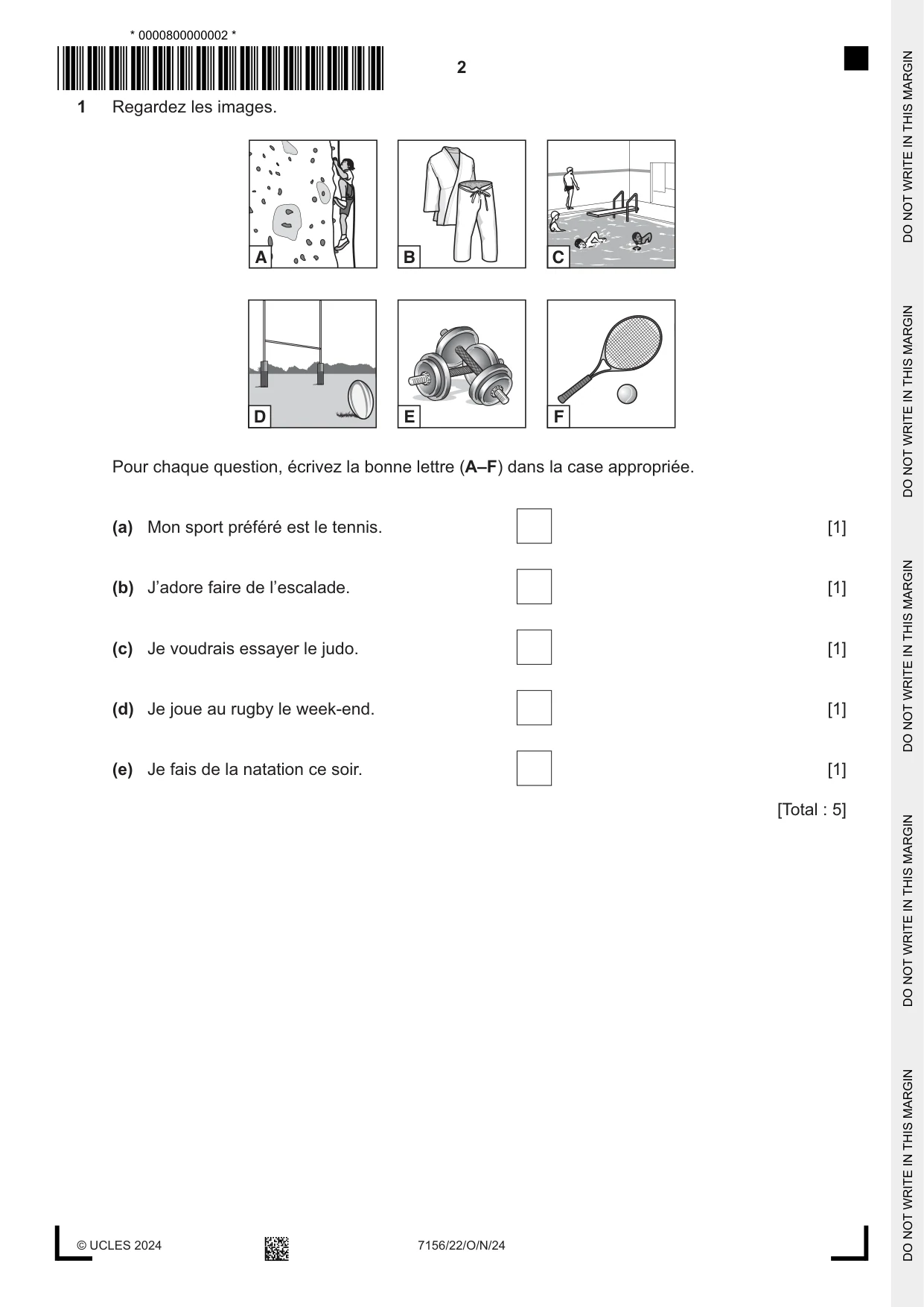 Cambridge IGCSE French (9-1) 7156 2024 Oct/Nov Paper 2 · Variant 2 question paper, page 2 of 12