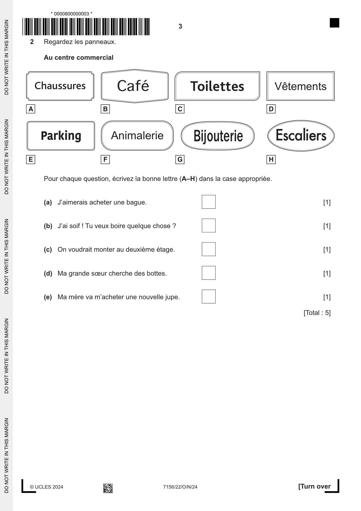 Cambridge IGCSE French (9-1) 7156 2024 Oct/Nov Paper 2 · Variant 2 question paper, page 3 of 12