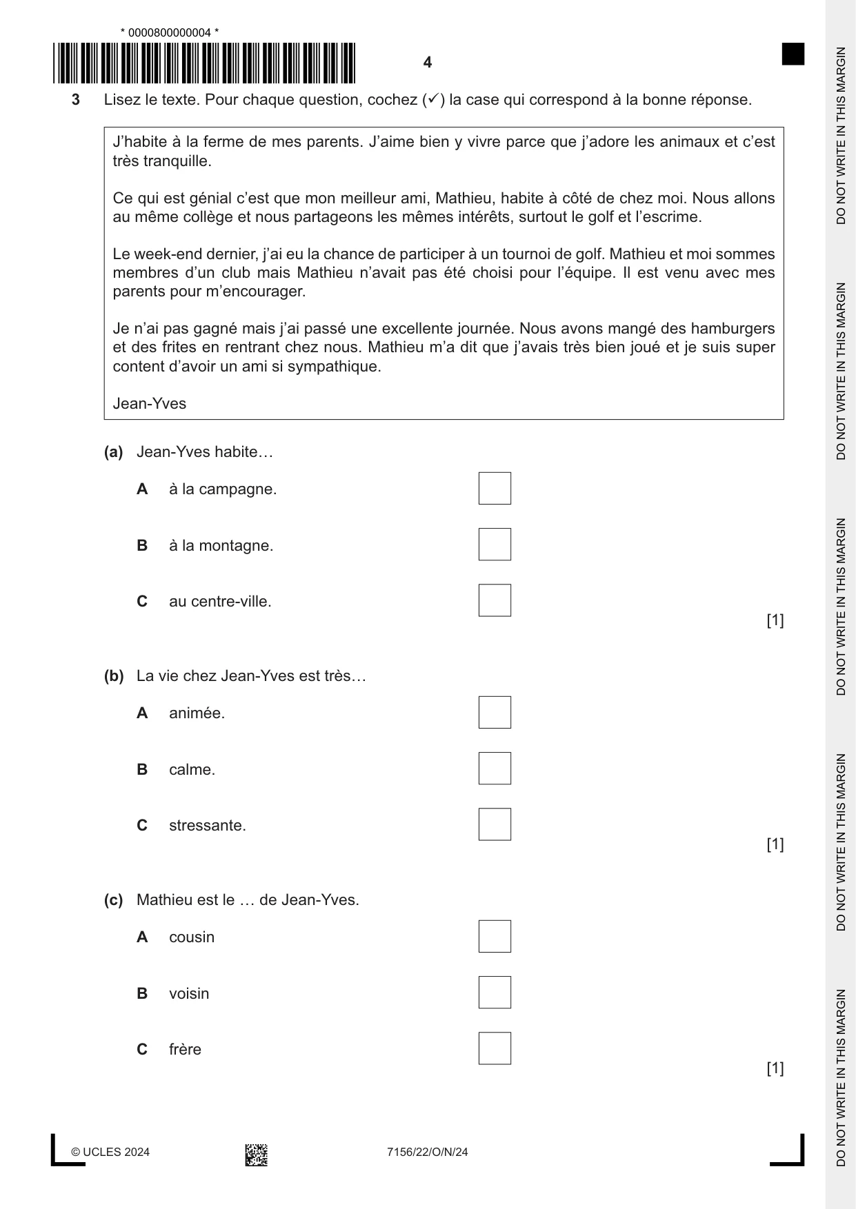 Cambridge IGCSE French (9-1) 7156 2024 Oct/Nov Paper 2 · Variant 2 question paper, page 4 of 12