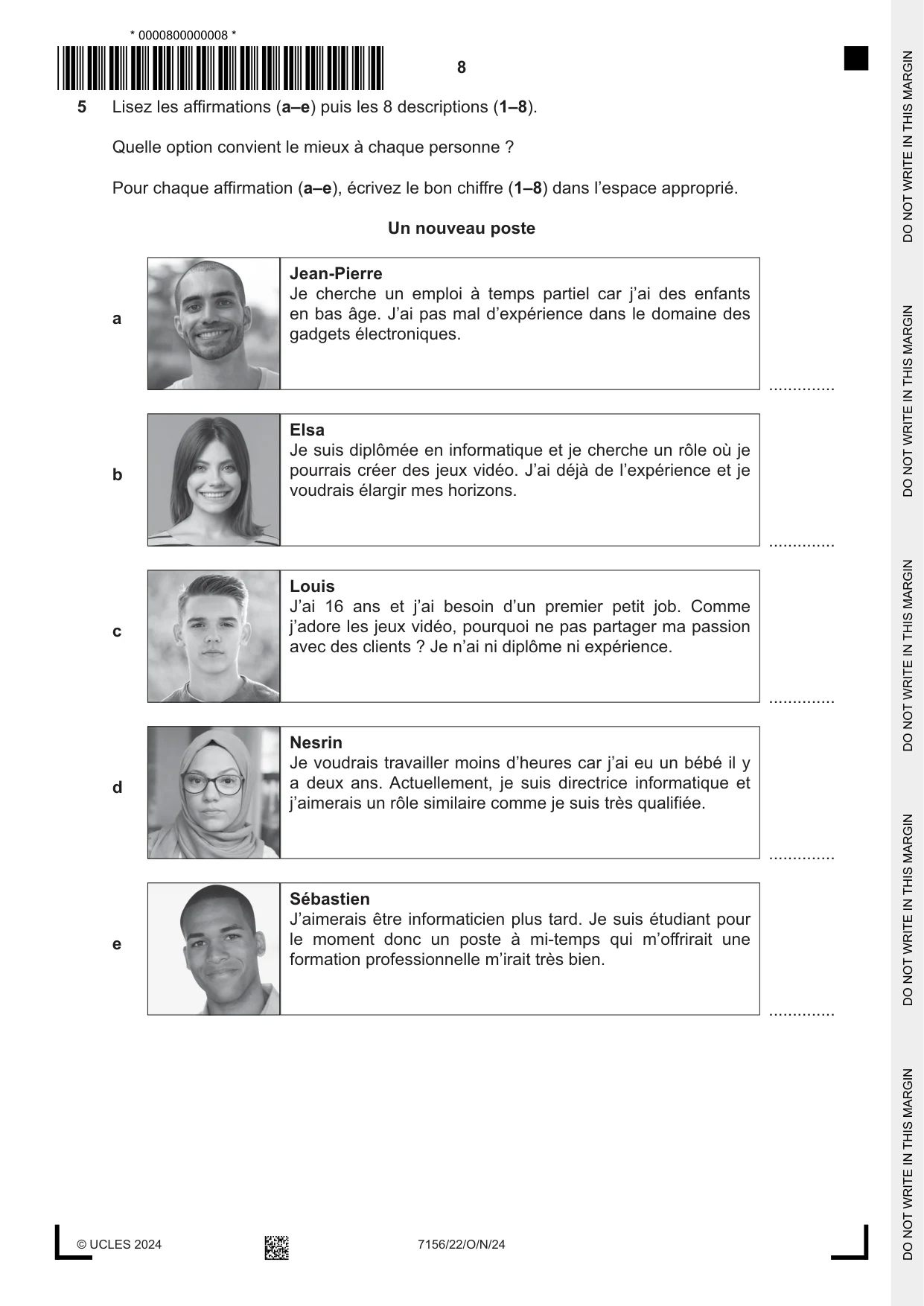 Cambridge IGCSE French (9-1) 7156 2024 Oct/Nov Paper 2 · Variant 2 question paper, page 8 of 12