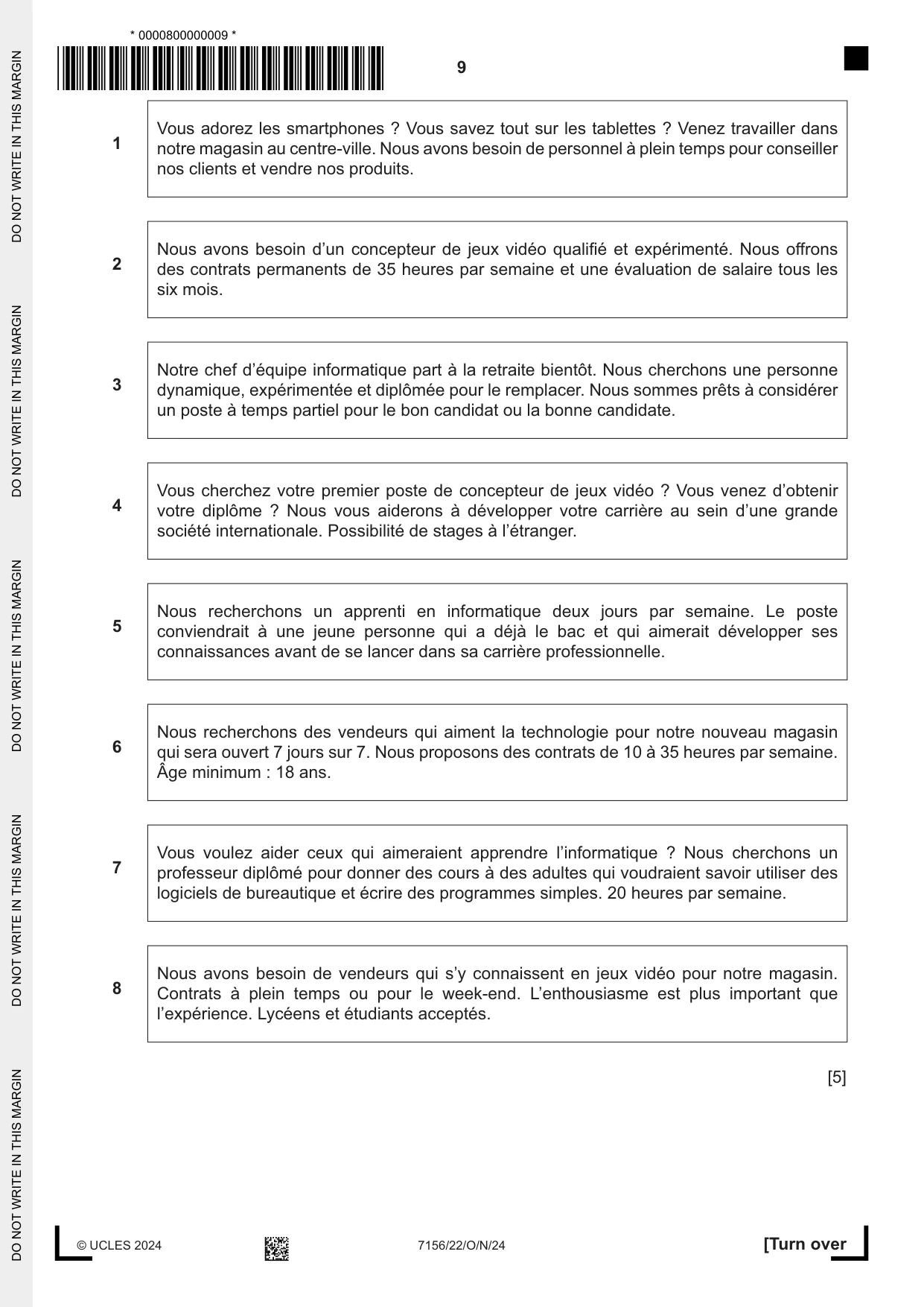 Cambridge IGCSE French (9-1) 7156 2024 Oct/Nov Paper 2 · Variant 2 question paper, page 9 of 12
