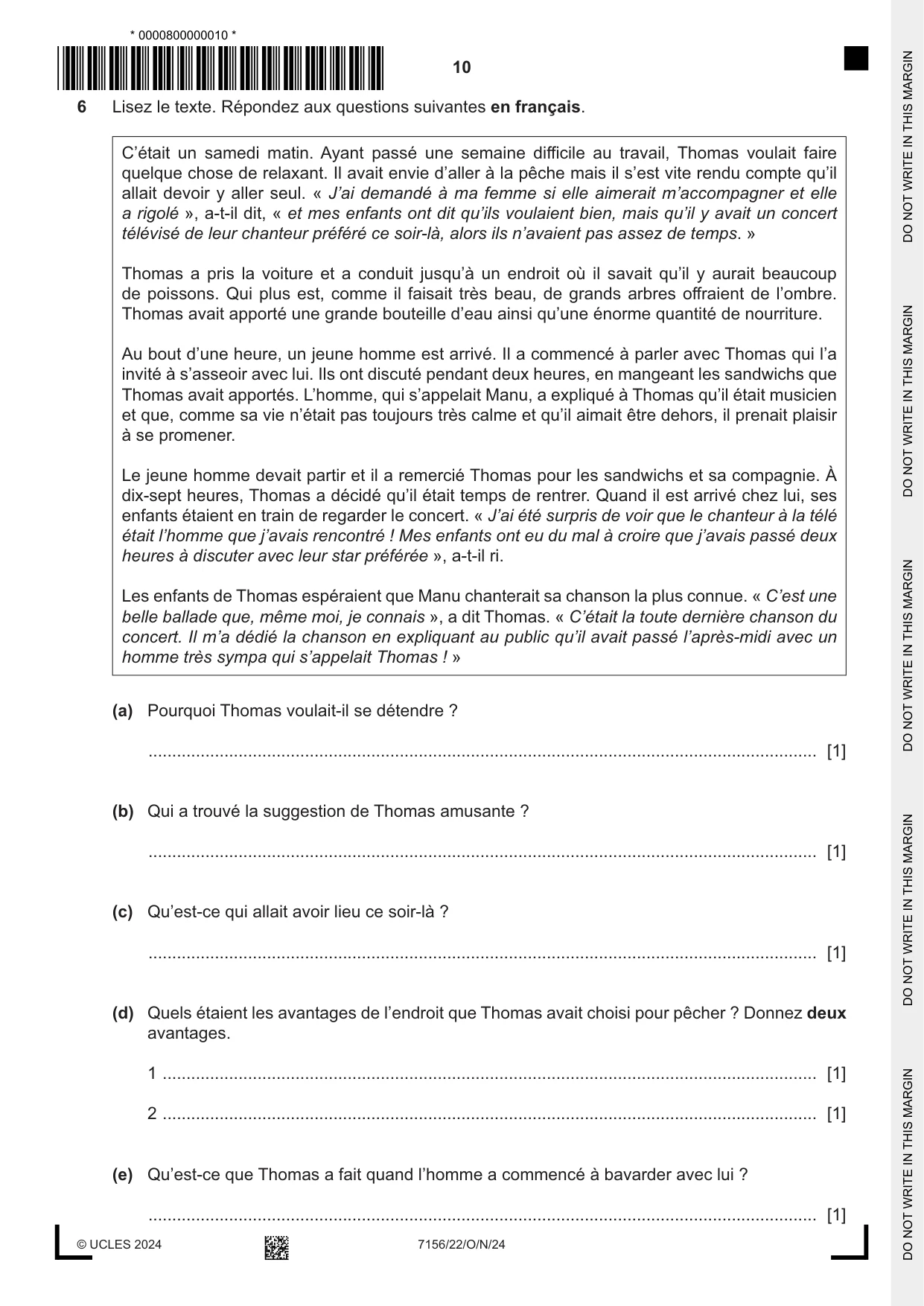 Cambridge IGCSE French (9-1) 7156 2024 Oct/Nov Paper 2 · Variant 2 question paper, page 10 of 12