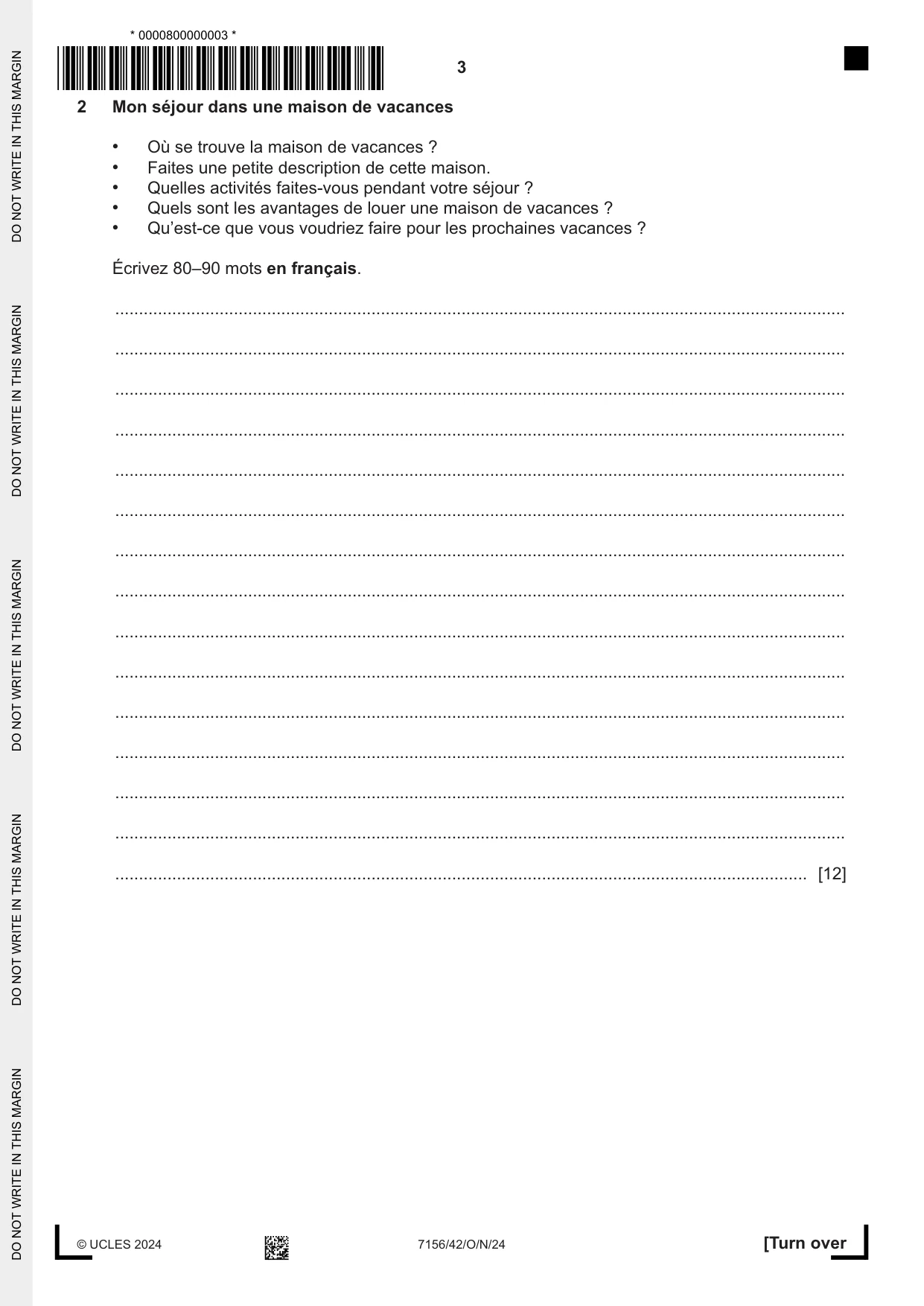 Cambridge IGCSE French (9-1) 7156 2024 Oct/Nov Paper 4 · Variant 2 question paper, page 3 of 8