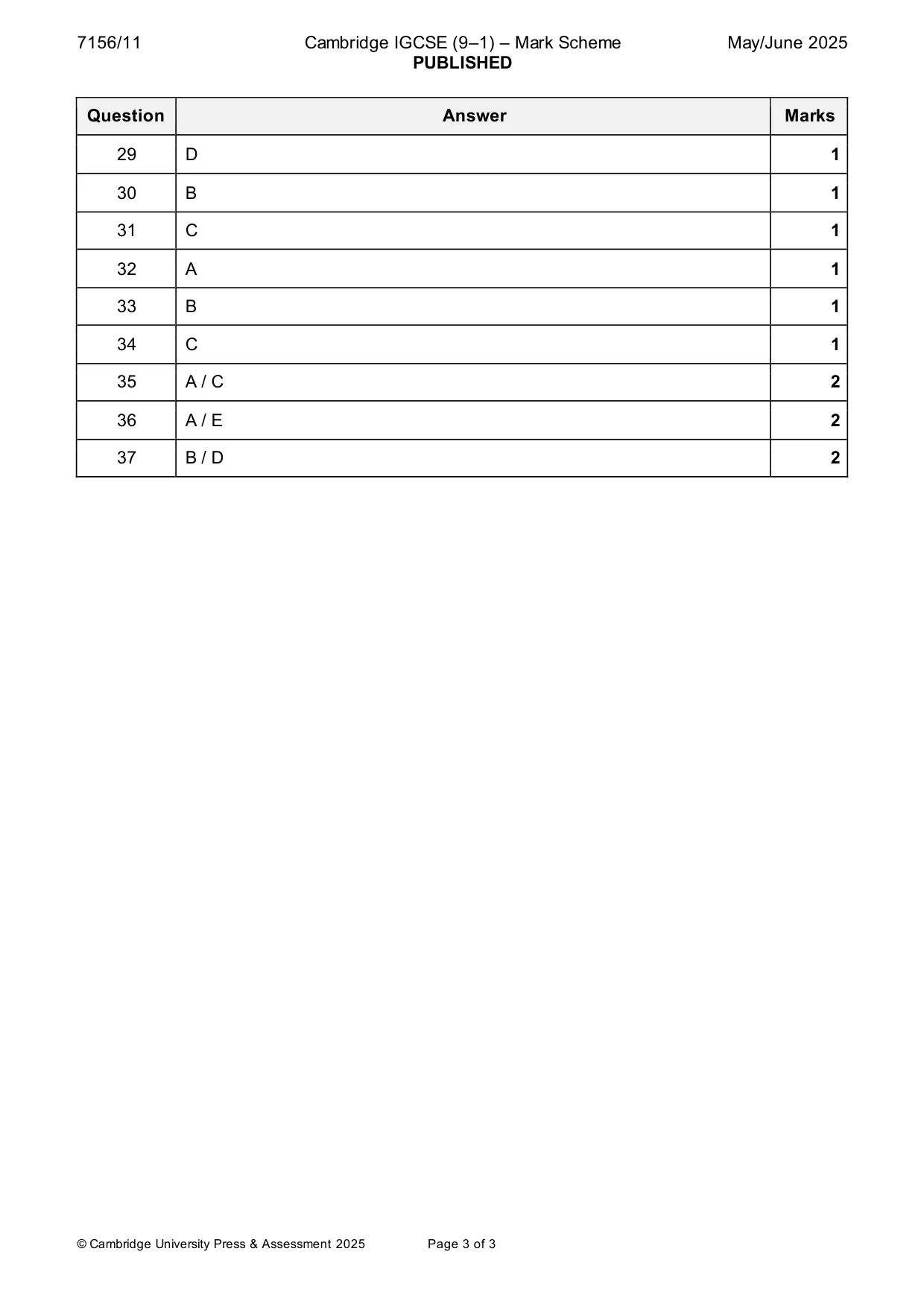 Mark scheme, page 3 of 3