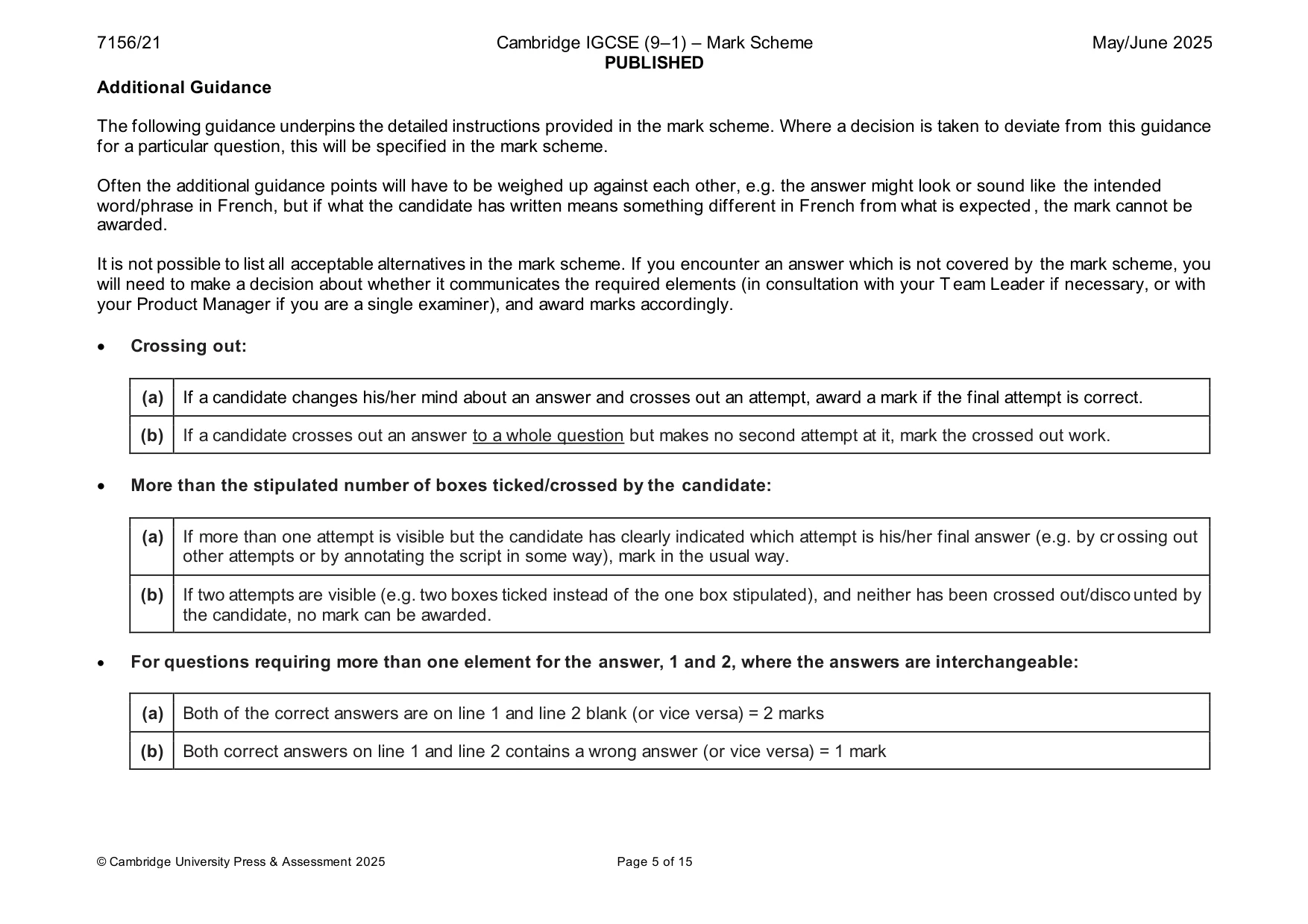 Mark scheme, page 5 of 15