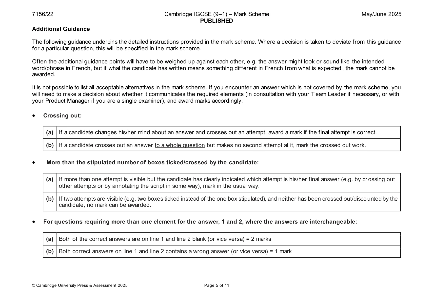 Mark scheme, page 5 of 11