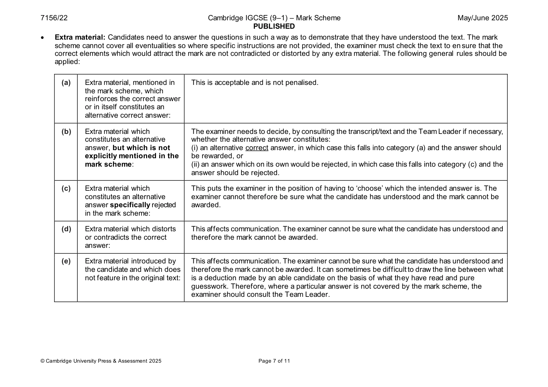 Mark scheme, page 7 of 11