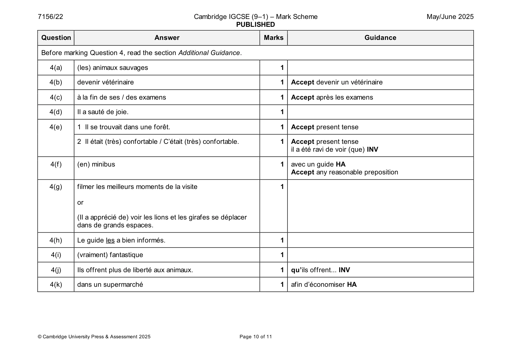 Mark scheme, page 10 of 11