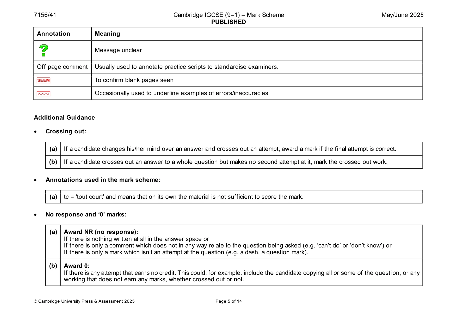 Mark scheme, page 5 of 14